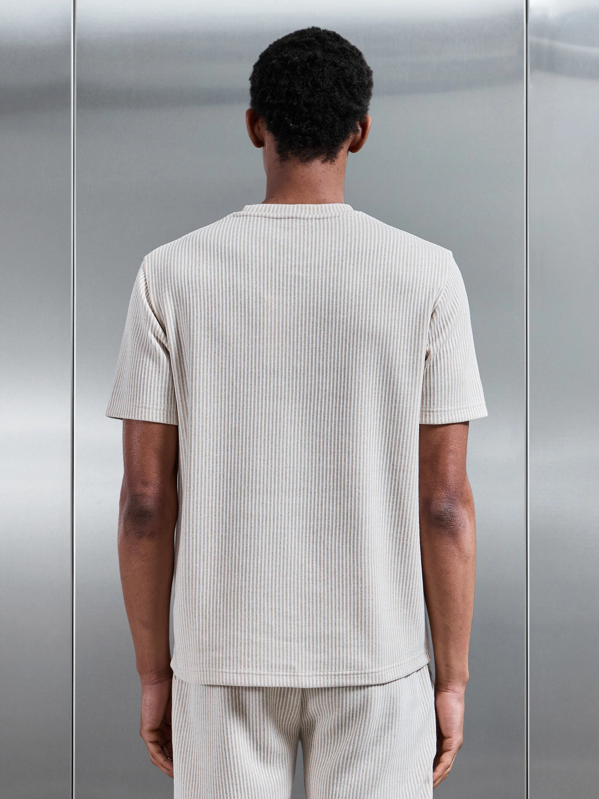 Forde Knitted Stripe T-Shirt in Stone - Image 3