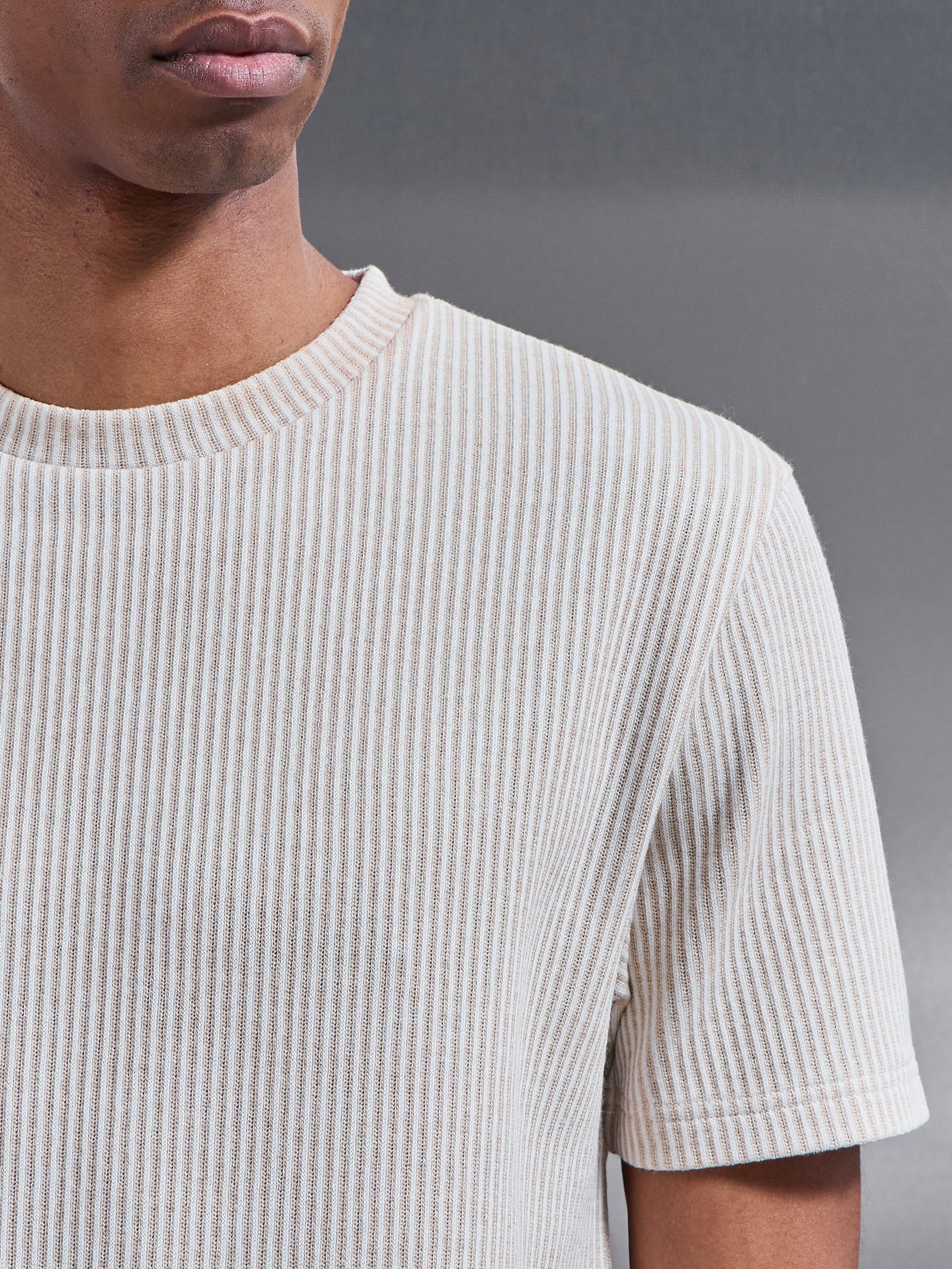 Forde Knitted Stripe T-Shirt in Stone - Image 4