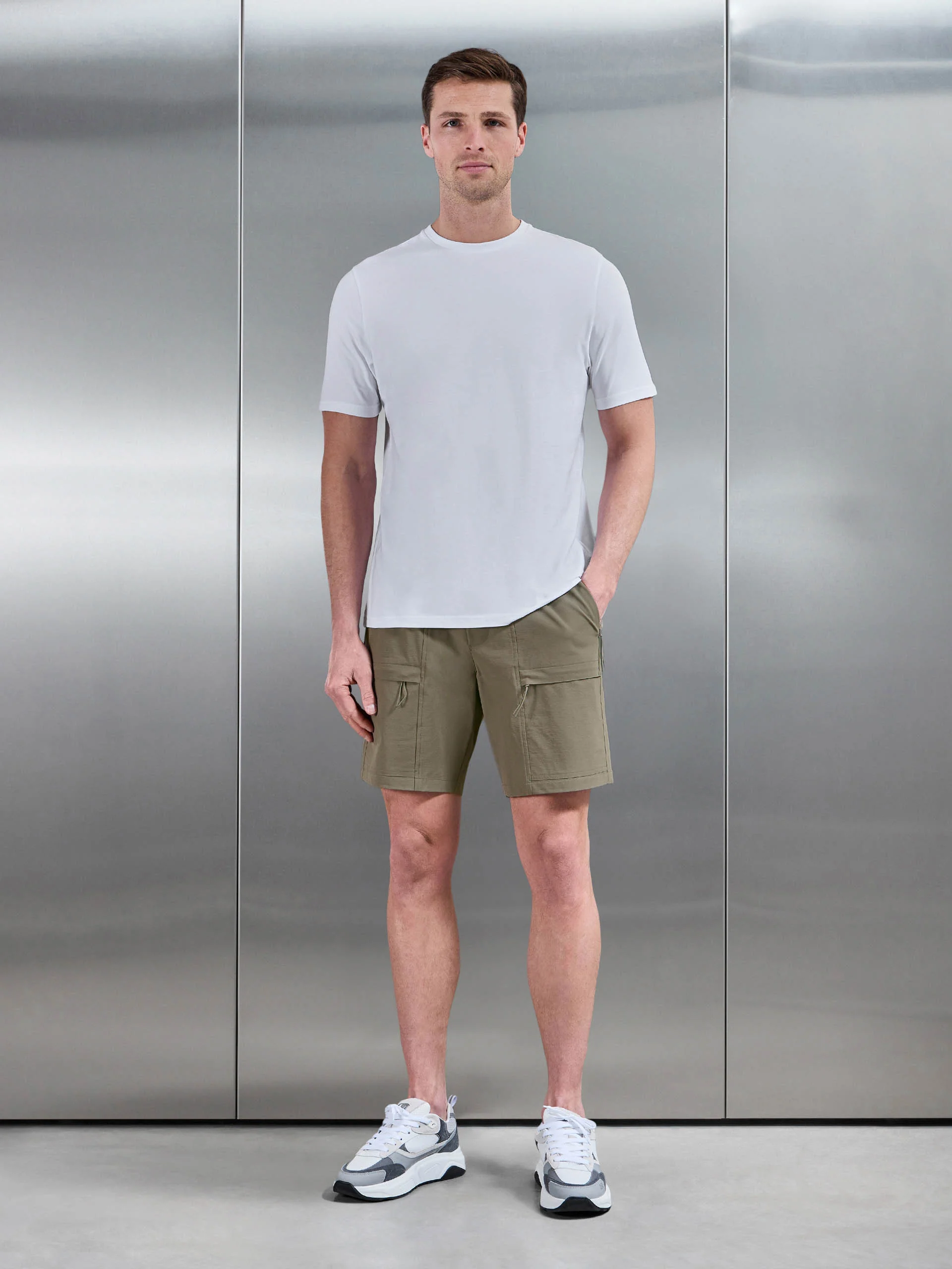 Front Pocket Technical Cargo Short in Olive - Image 2