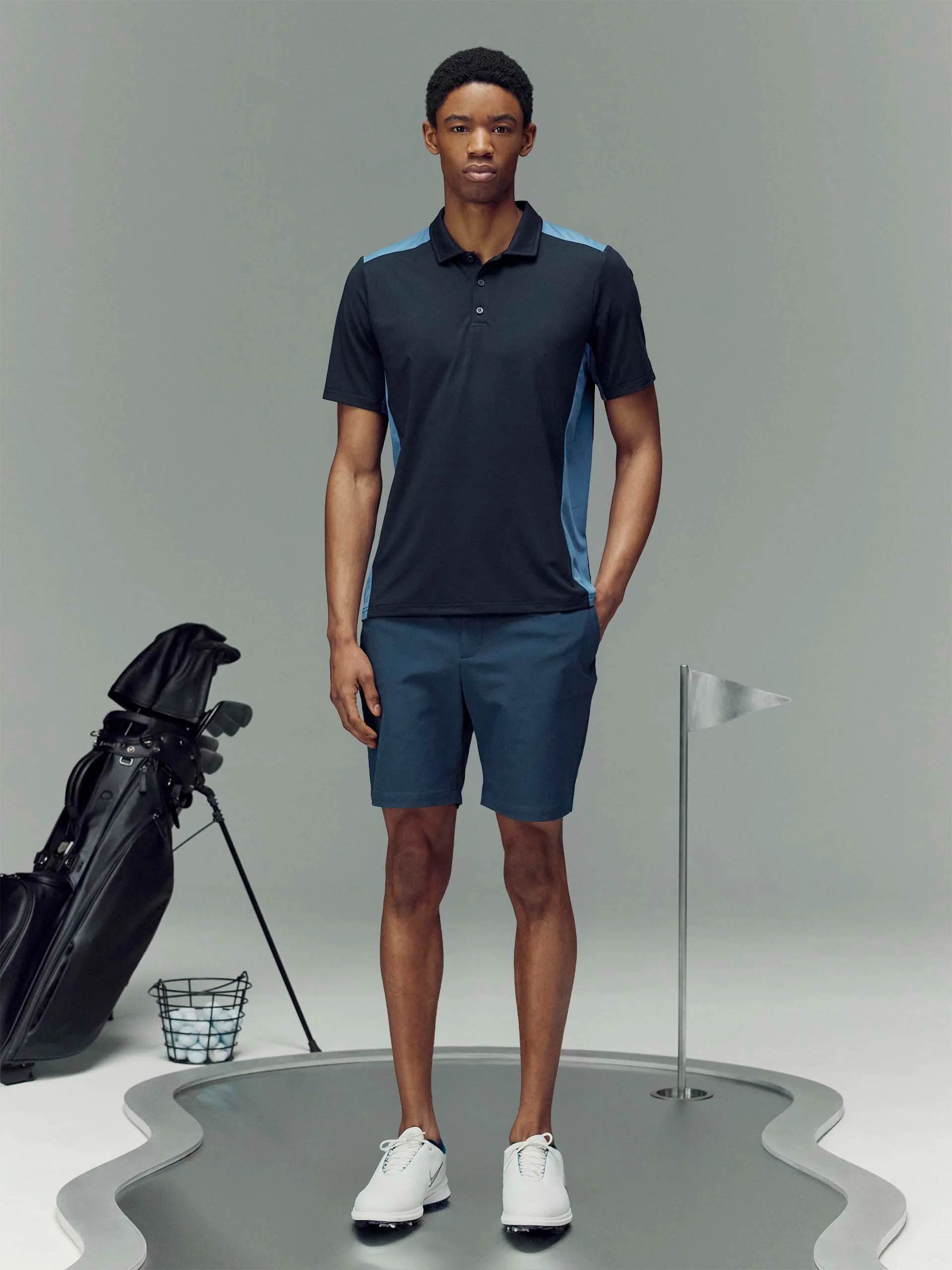 Golf Colour Block Polo Shirt in Navy - Image 2