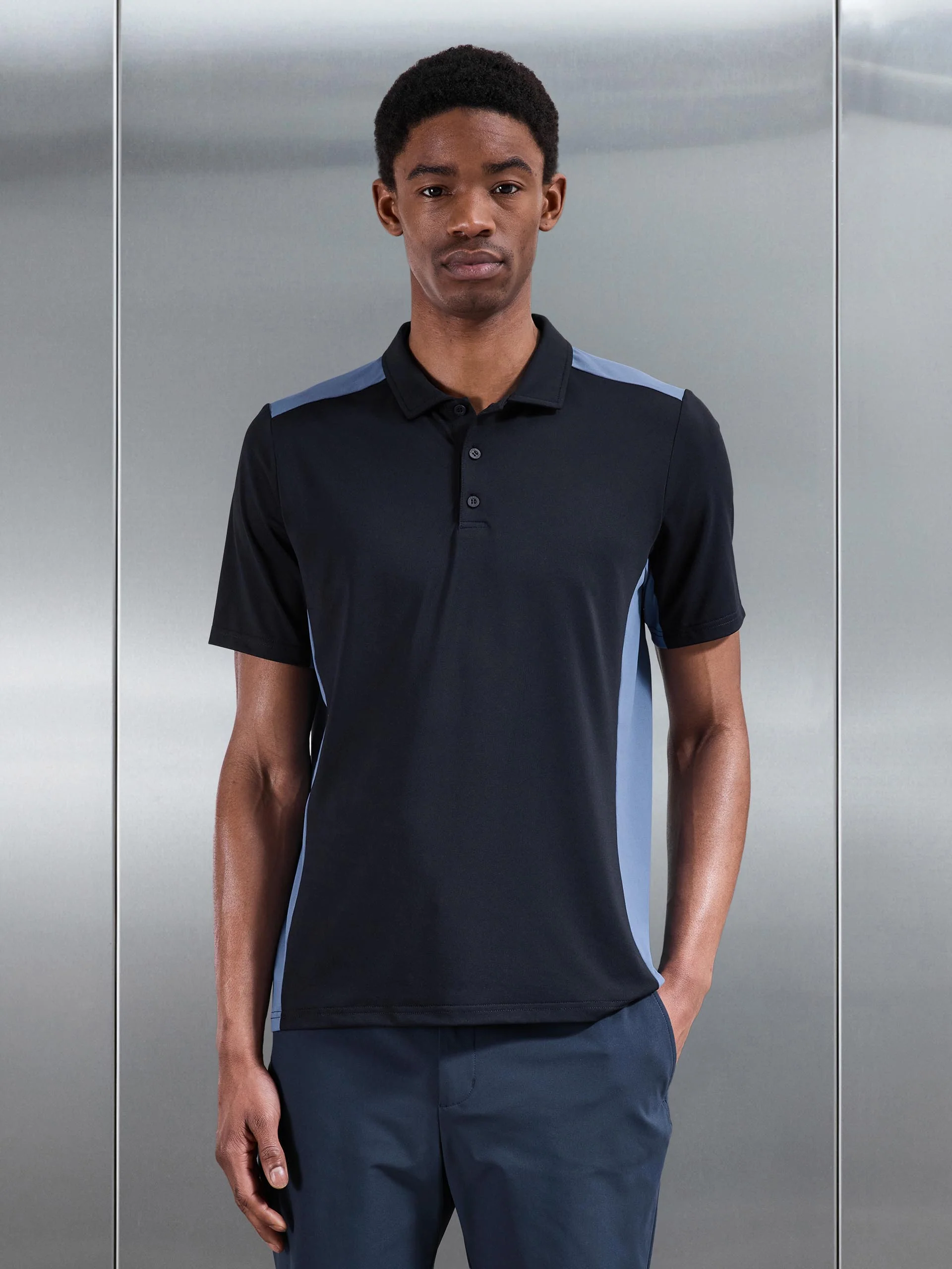 Golf Colour Block Polo Shirt in Navy - Image 3