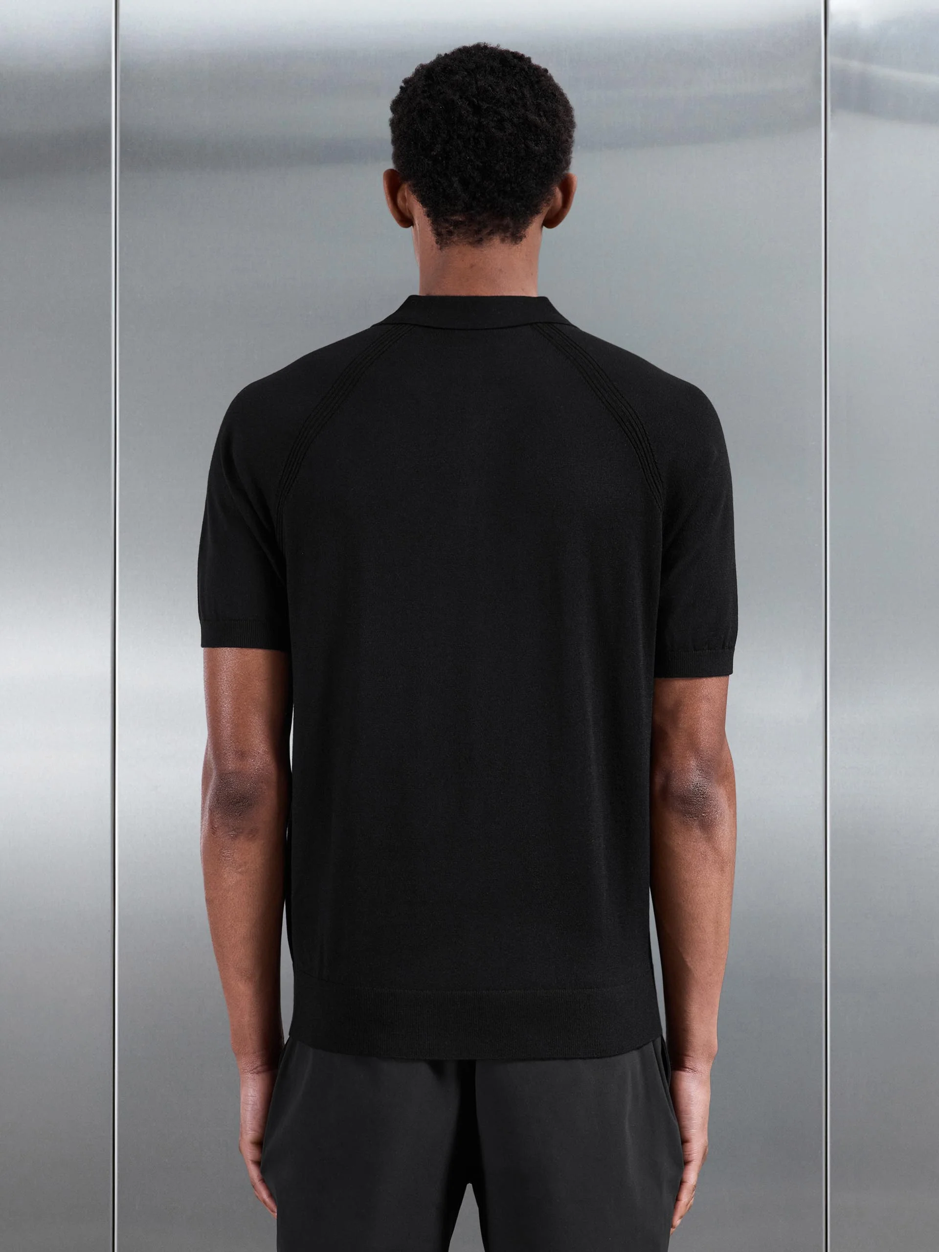 Golf Knitted Button Polo Shirt in Black - Image 5