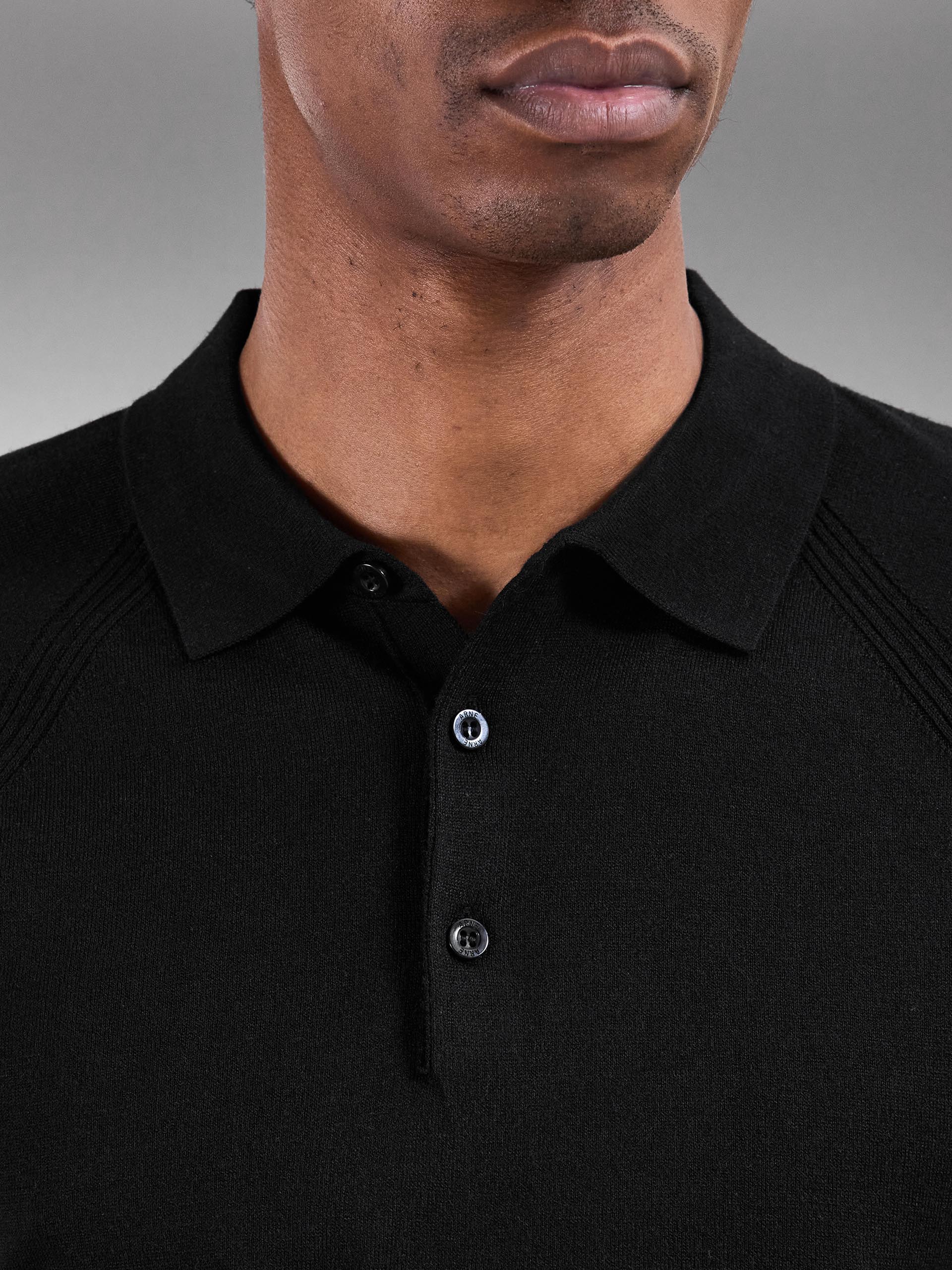 Golf Knitted Button Polo Shirt in Black - Image 6