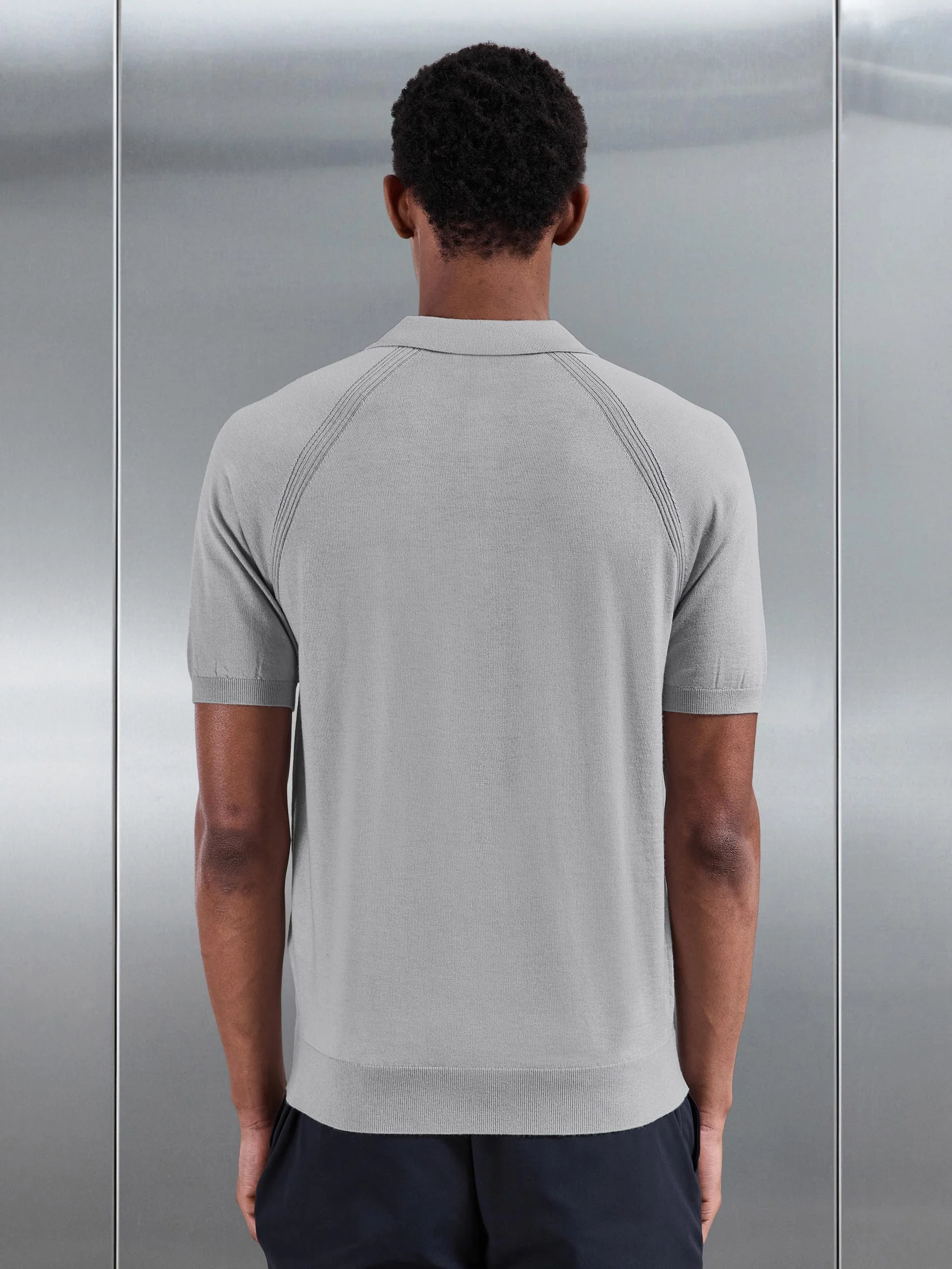 Golf Knitted Button Polo Shirt in Mid Grey - Image 5