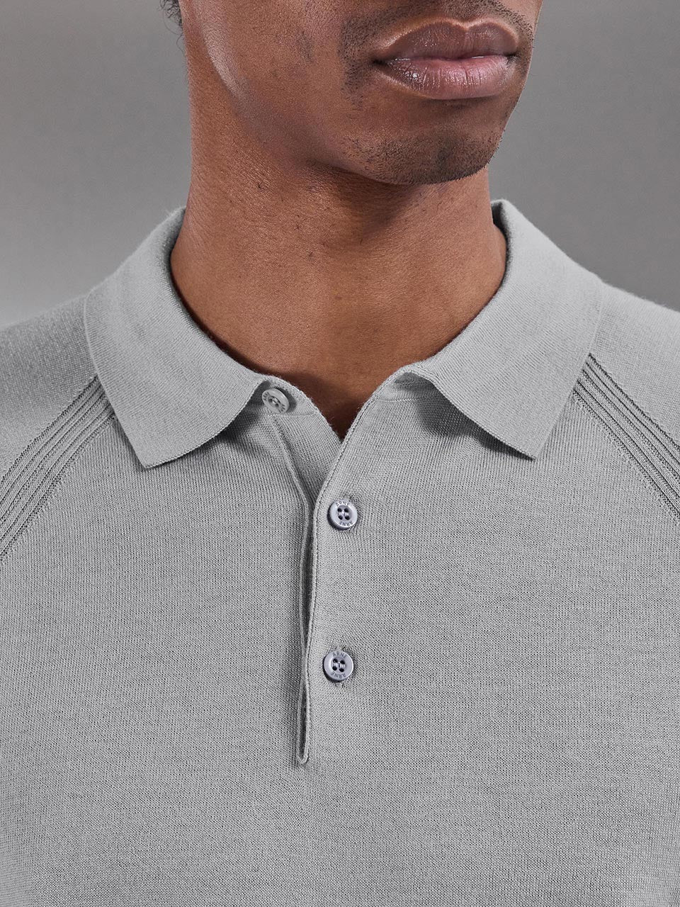 Golf Knitted Button Polo Shirt in Mid Grey - Image 6