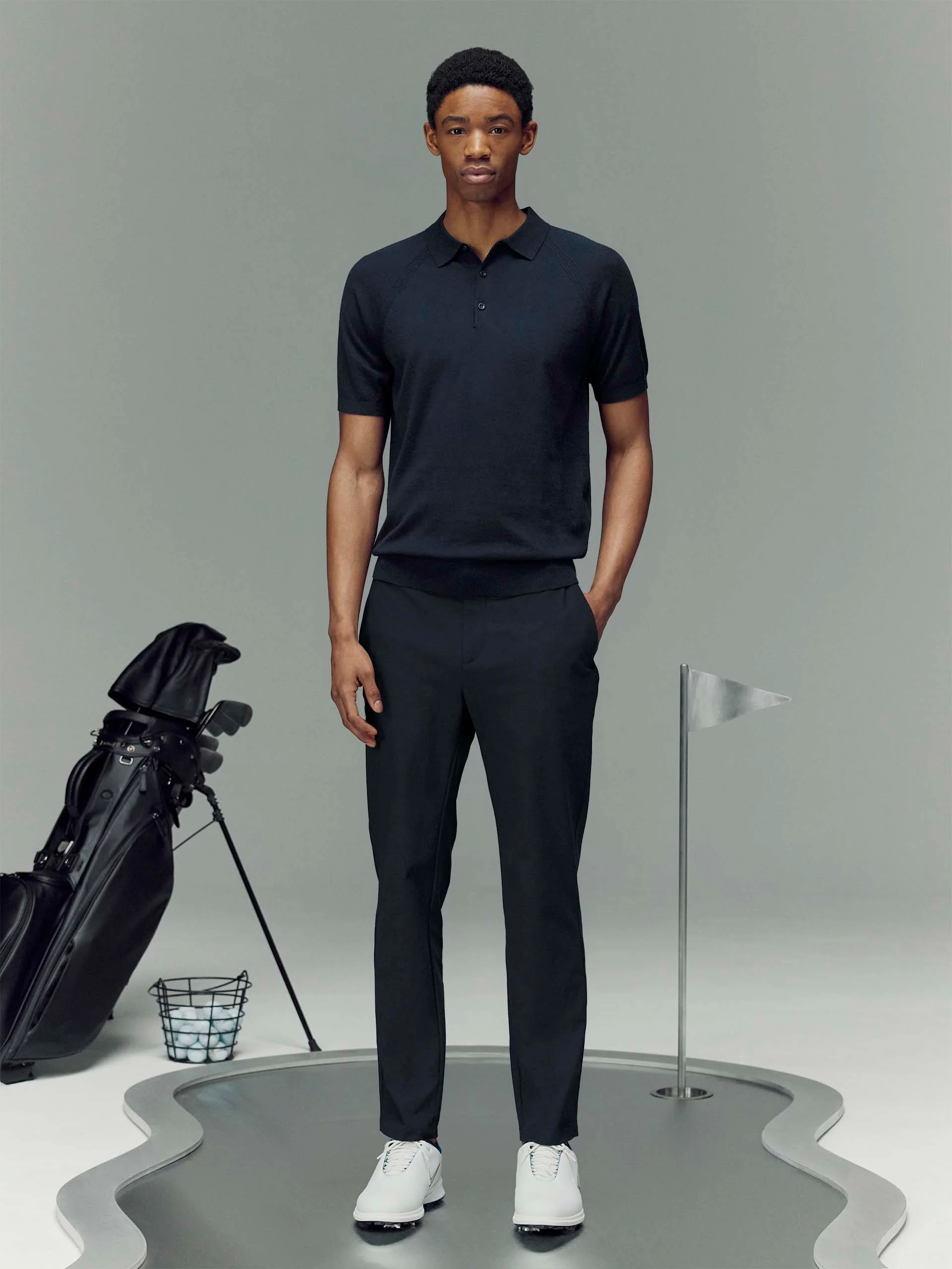 Golf Knitted Button Polo Shirt in Navy - Image 2