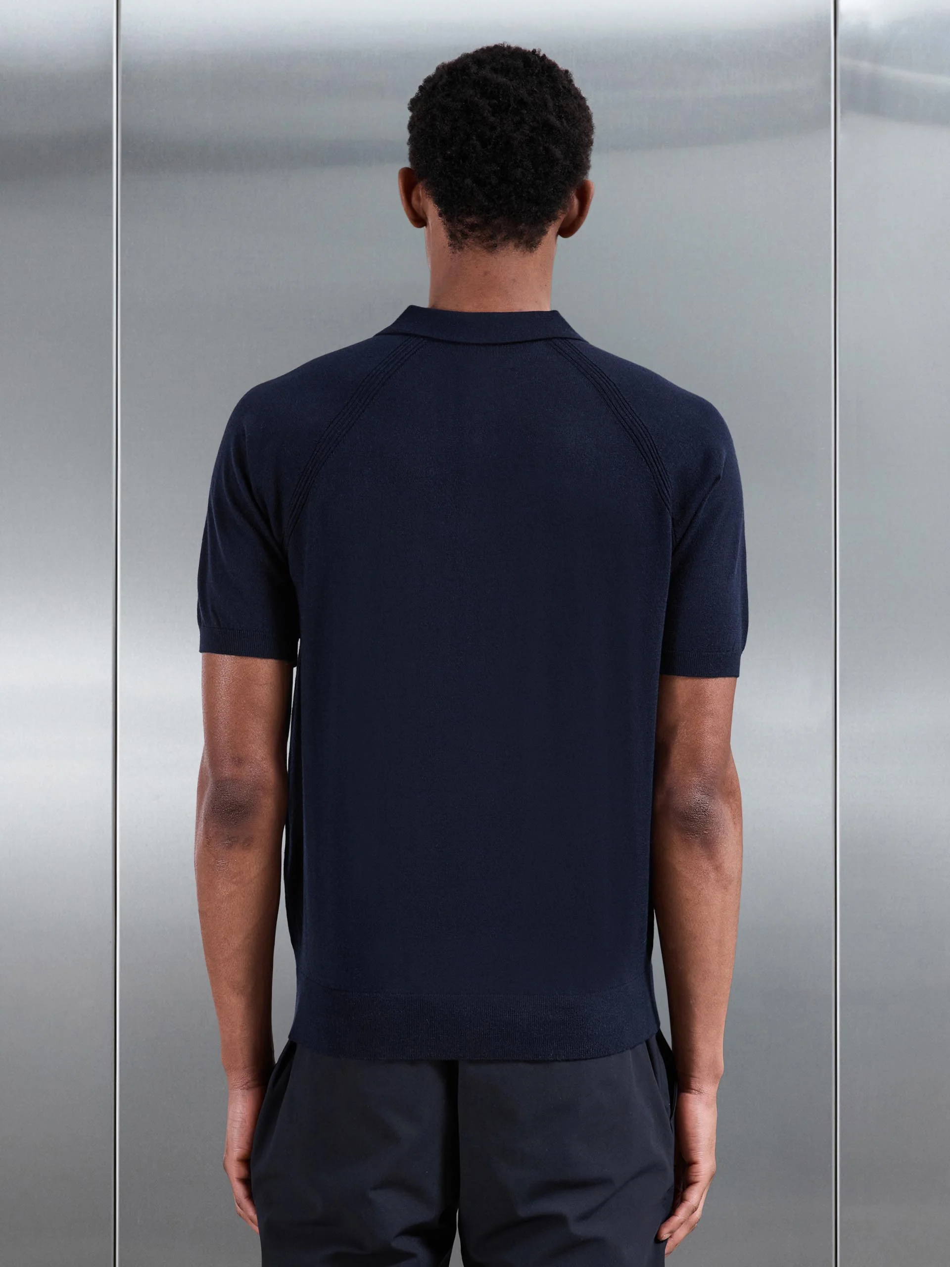 Golf Knitted Button Polo Shirt in Navy - Image 5