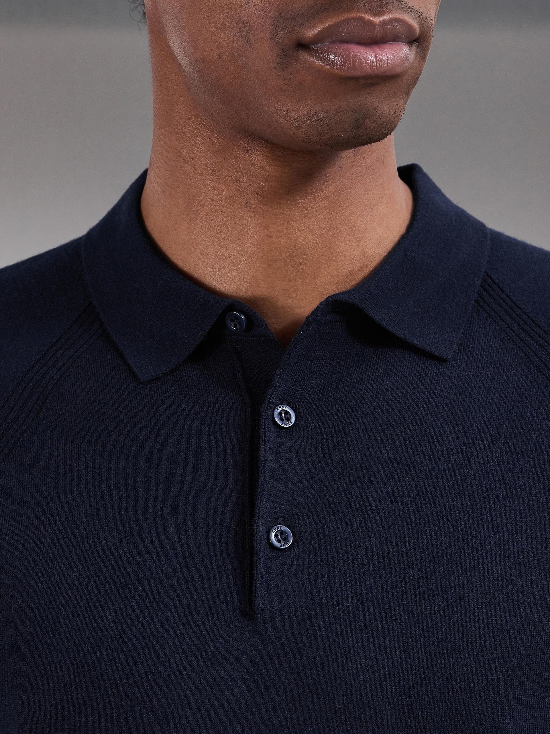 Golf Knitted Button Polo Shirt in Navy - Image 6