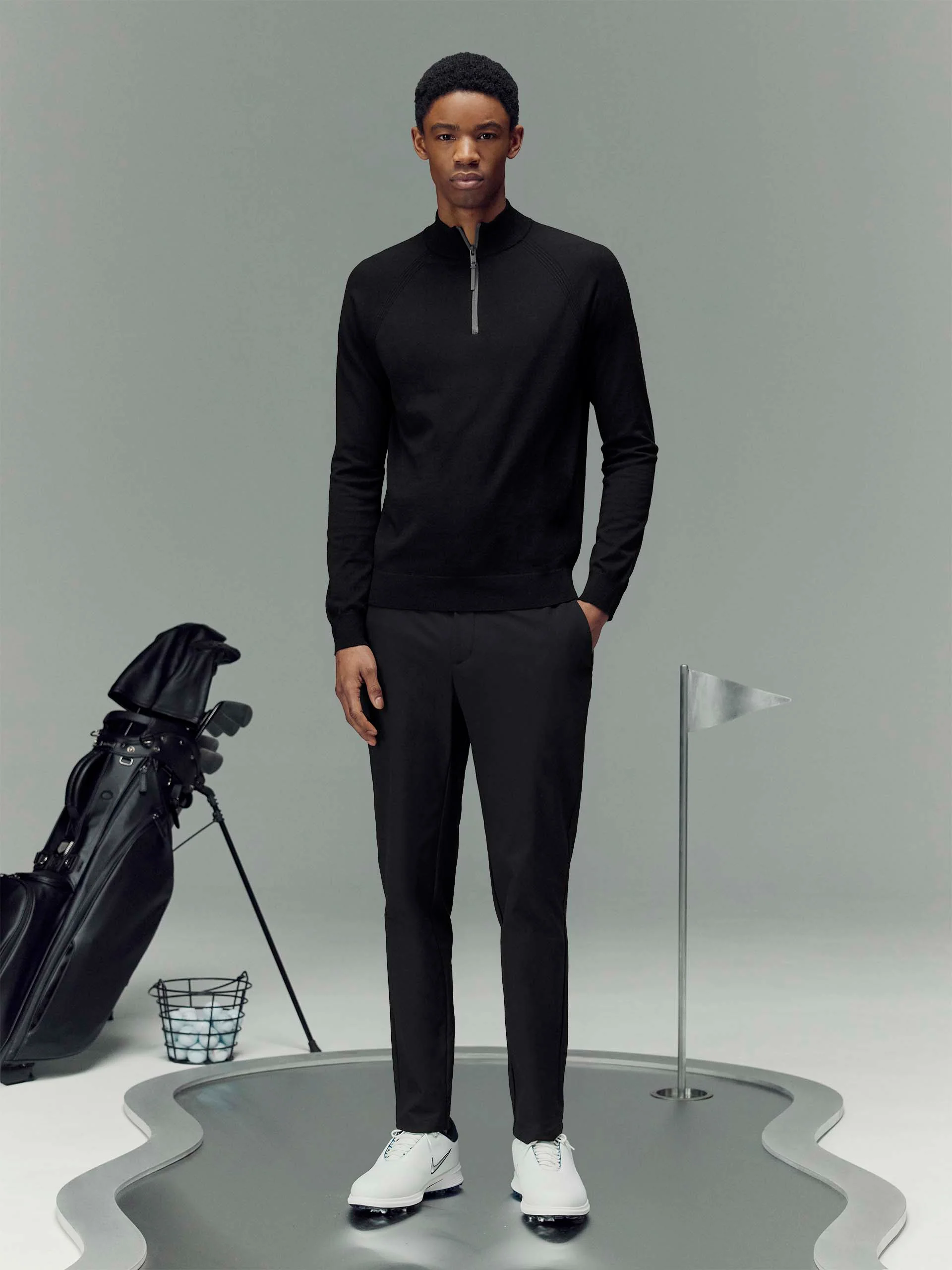 Golf Knitted Half Zip Jumper in Black - Image 2