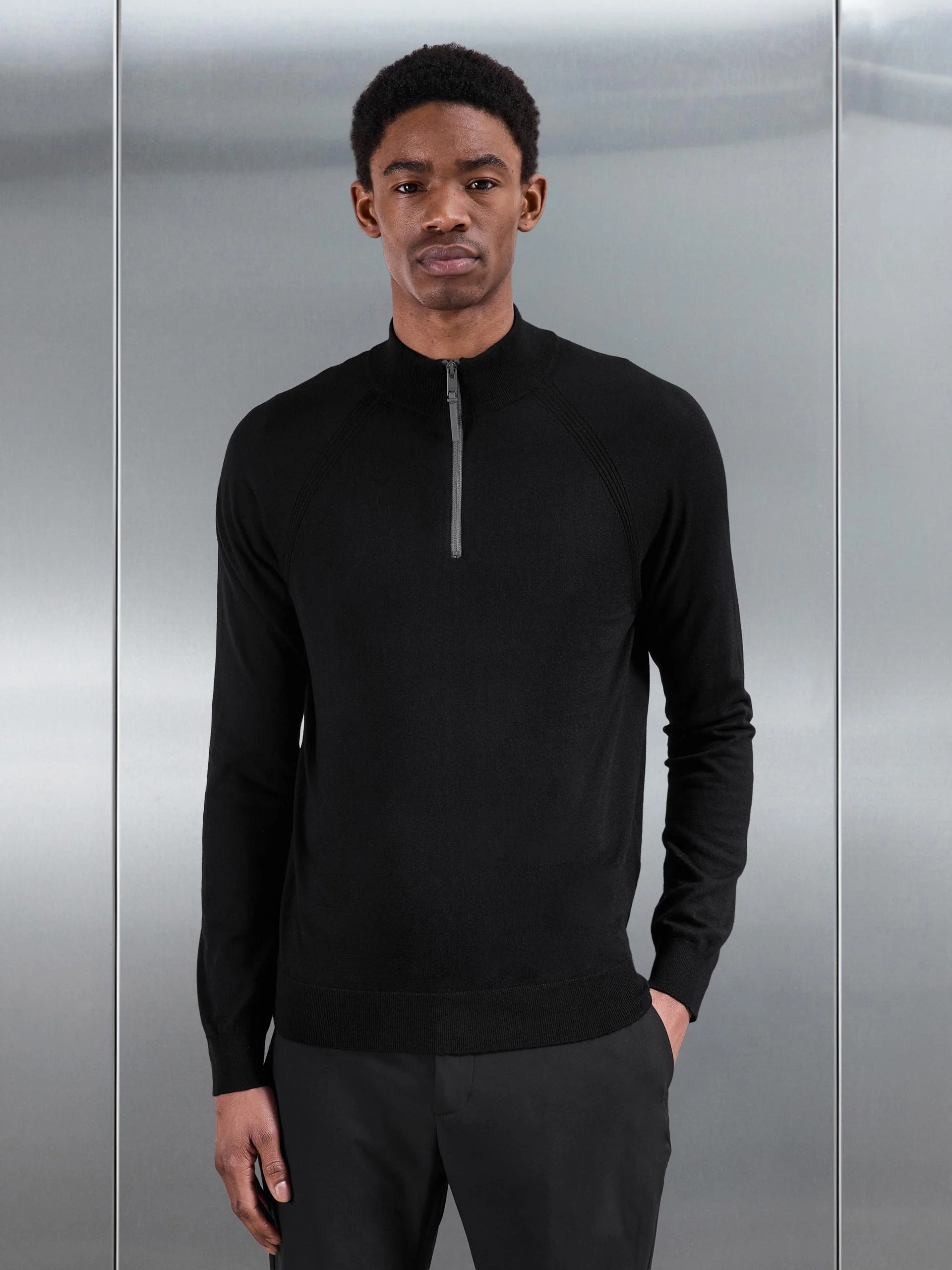 Golf Knitted Half Zip Jumper in Black - Image 3