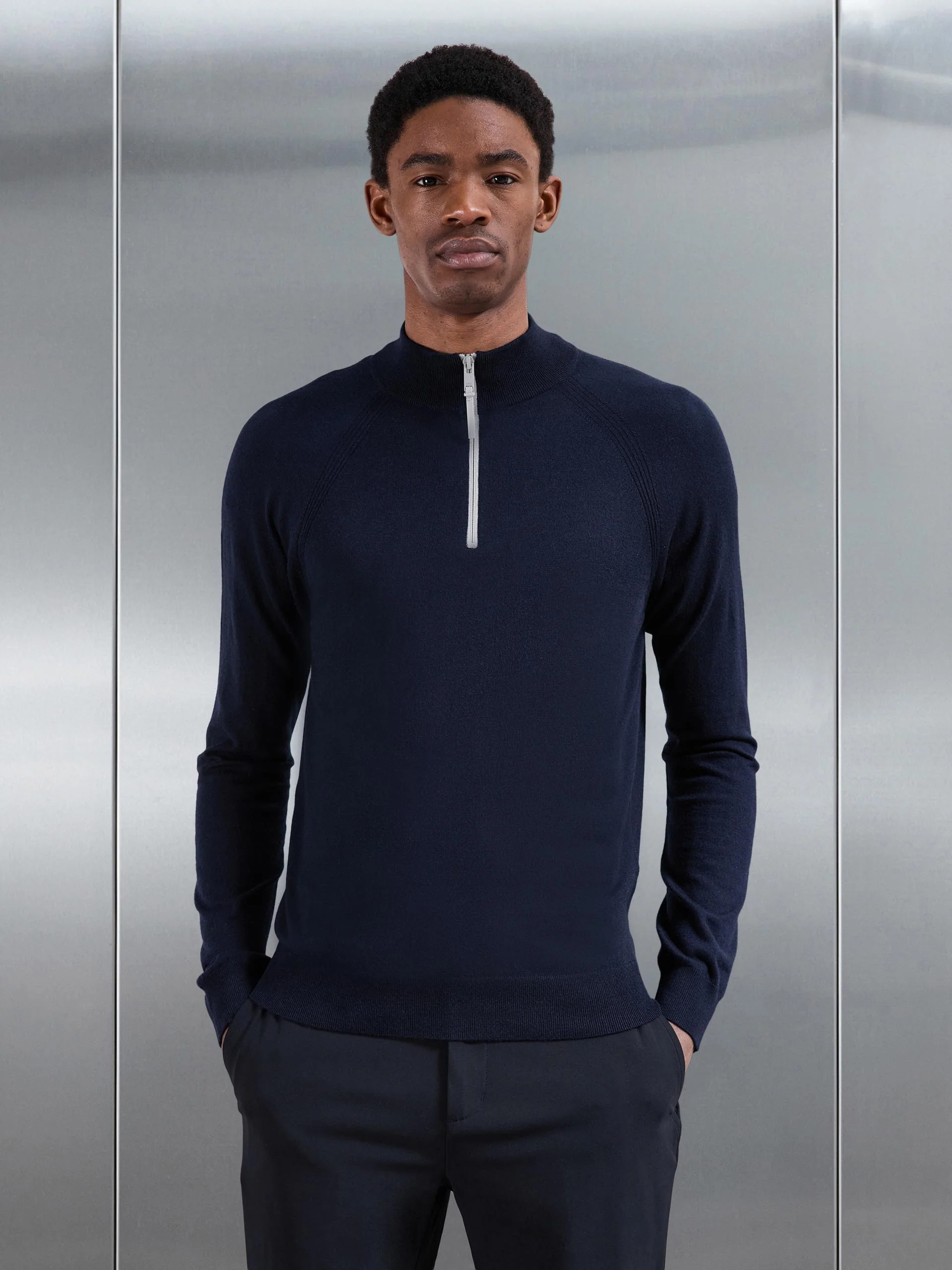 Golf Knitted Half Zip Jumper in Navy - Image 3