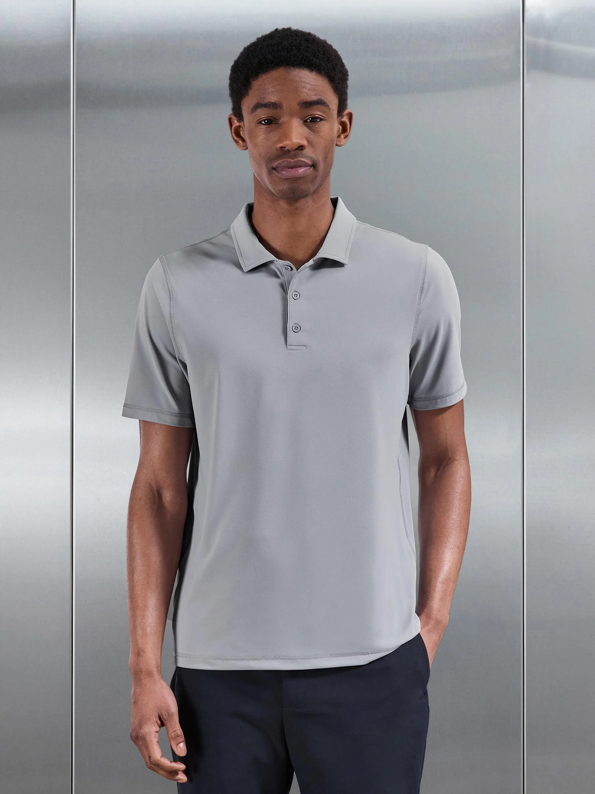 Golf Polo Shirt in Mid Grey - Image 3