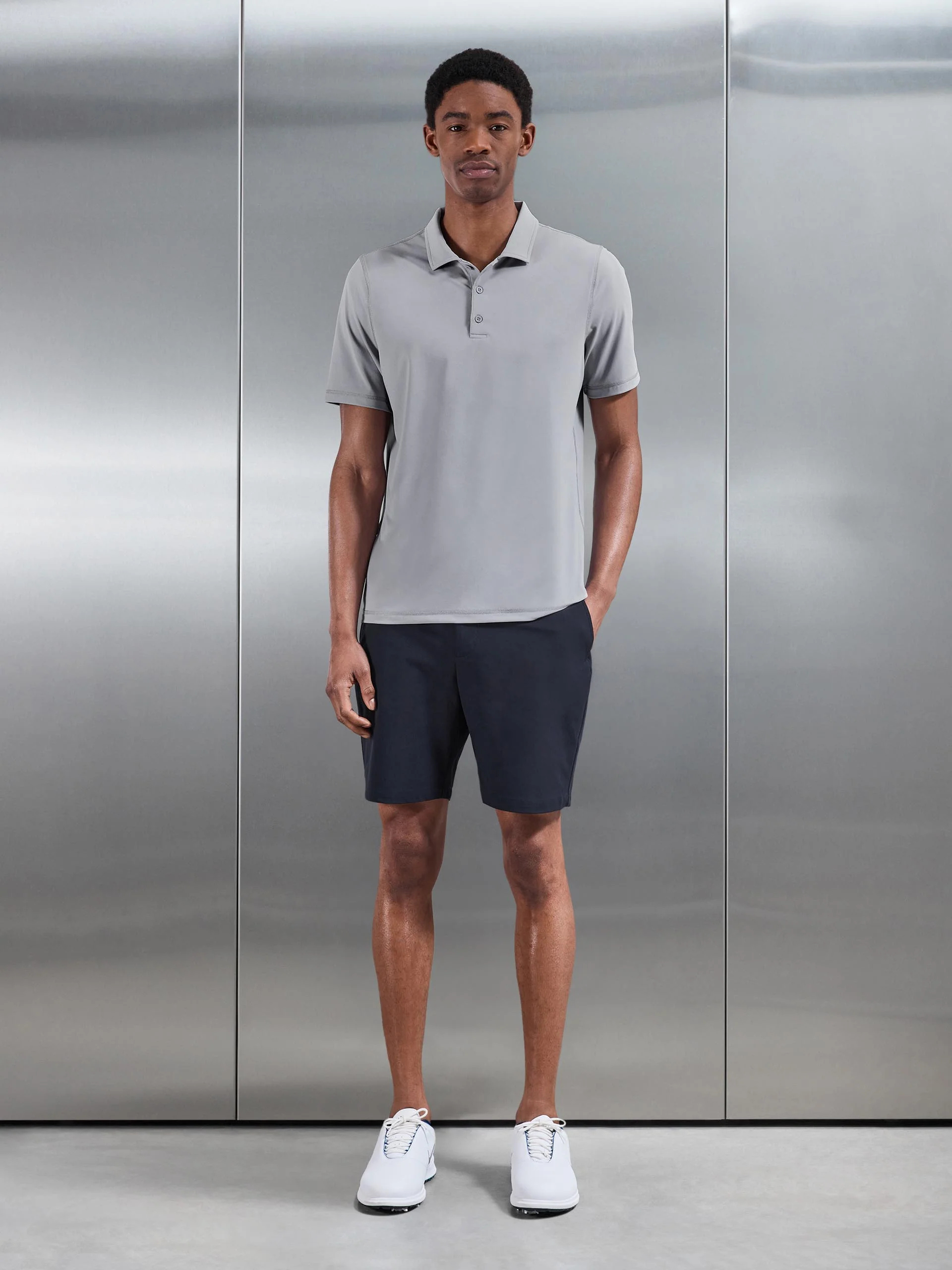 Golf Polo Shirt in Mid Grey - Image 4