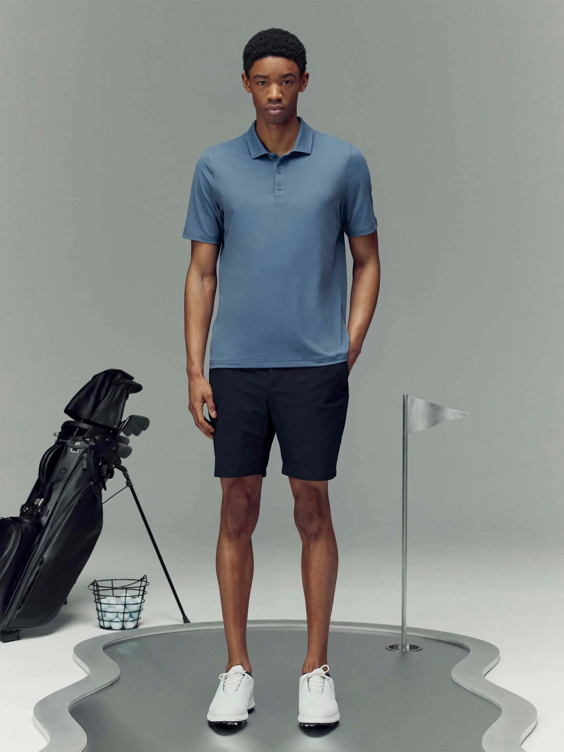 Golf Polo Shirt in Steel Blue - Image 2