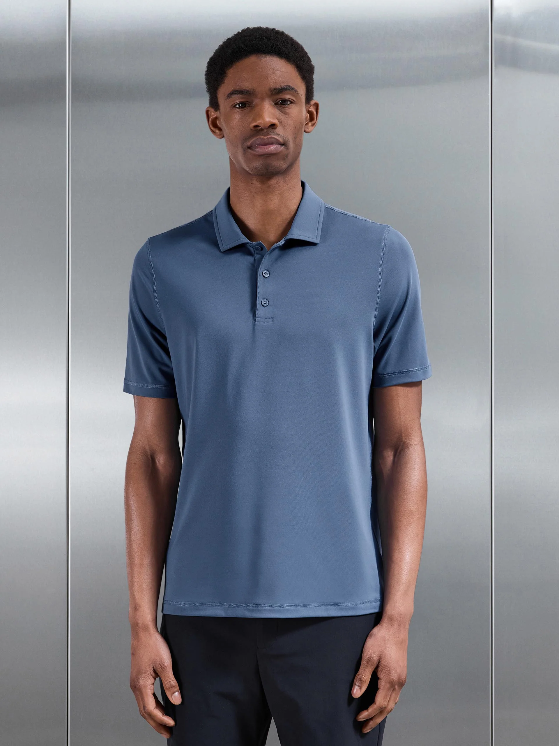 Golf Polo Shirt in Steel Blue - Image 3
