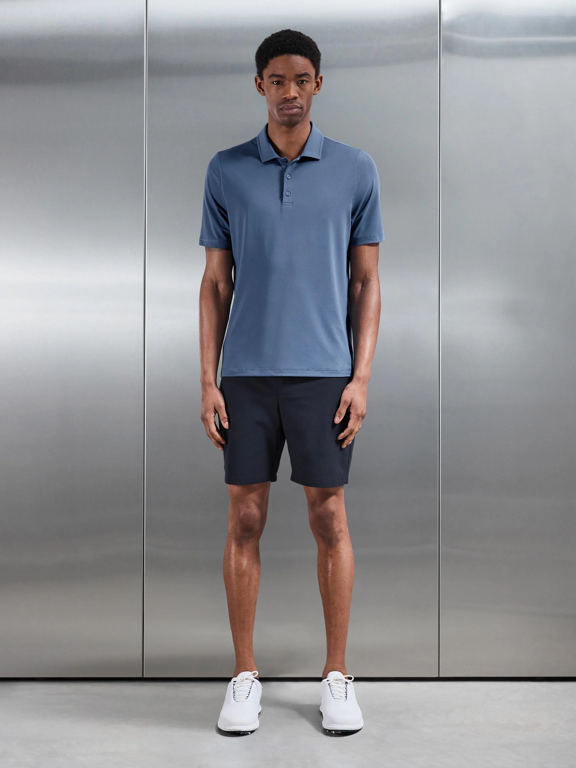 Golf Polo Shirt in Steel Blue - Image 4