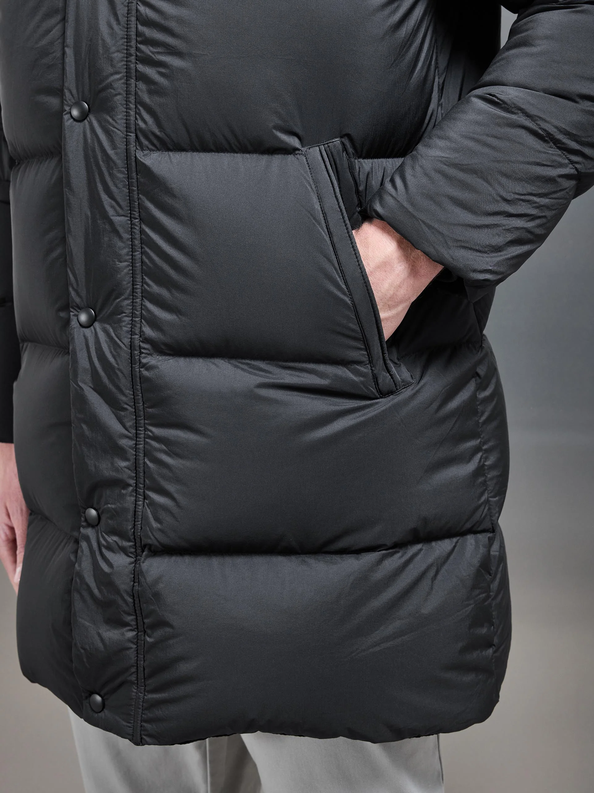 Goose Down Mid Length Jacket in Black - Image 3