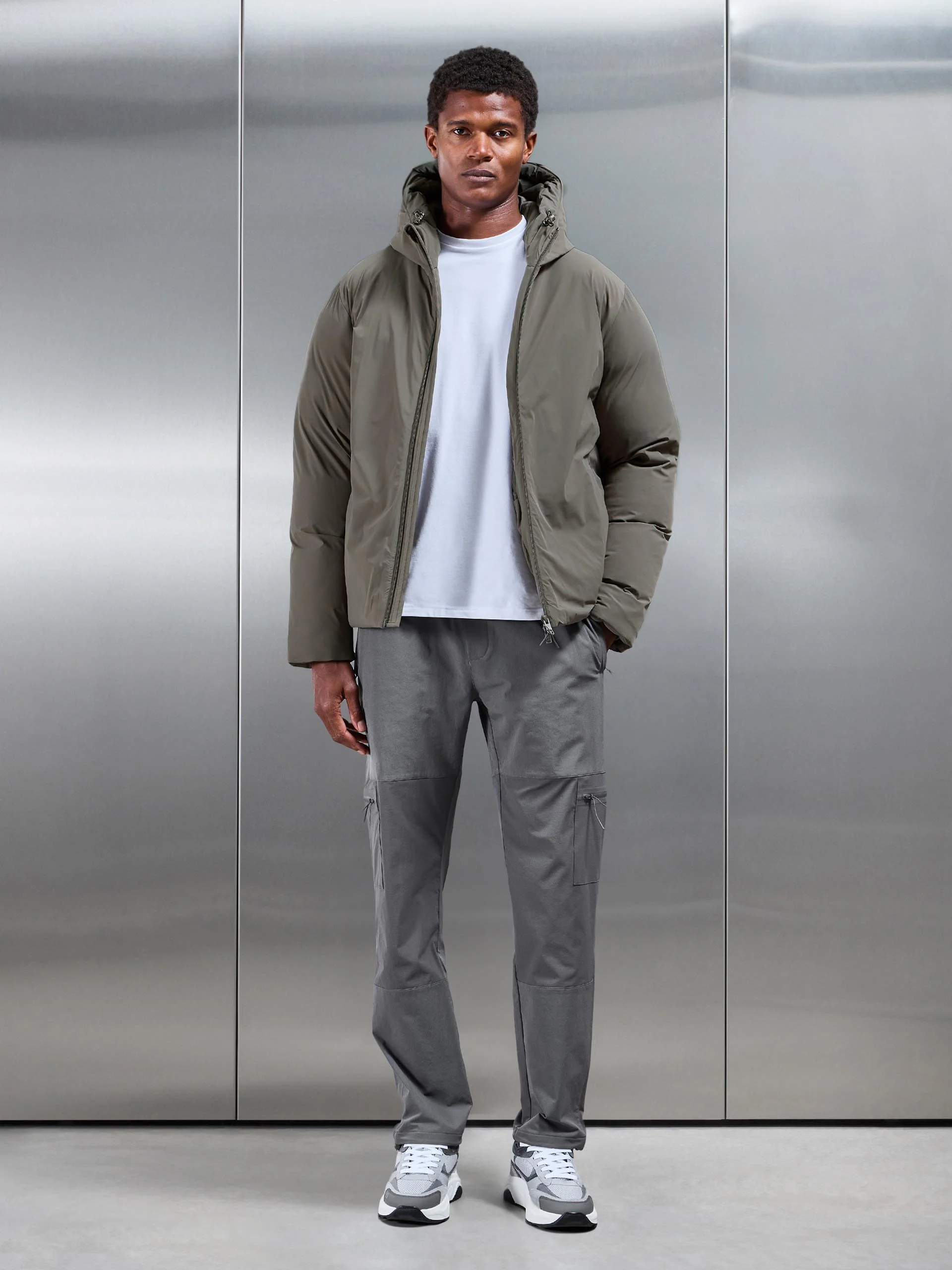 Hooded Puffer Jacket in Olive - Image 3