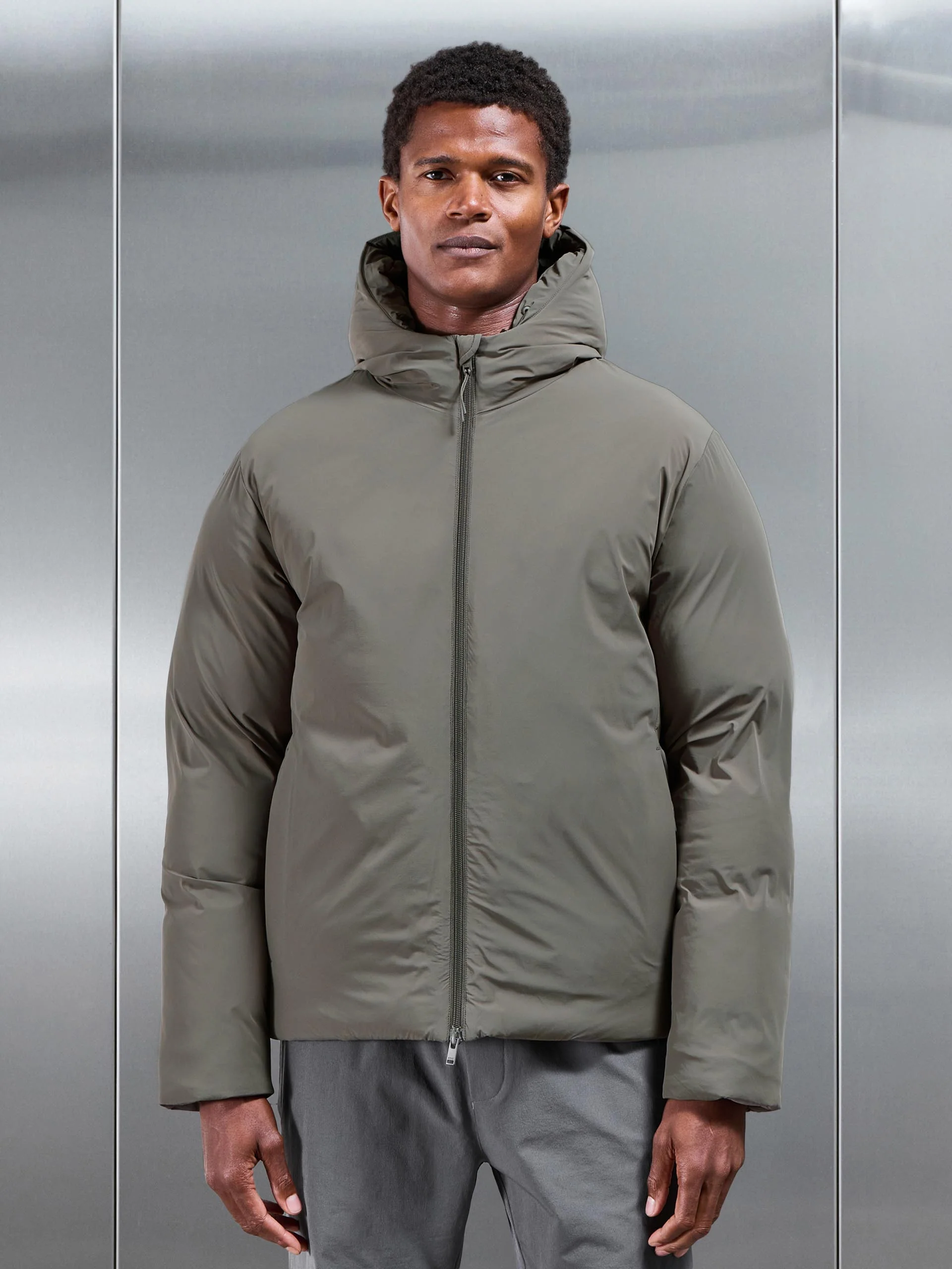 Hooded Puffer Jacket in Olive - Image 8