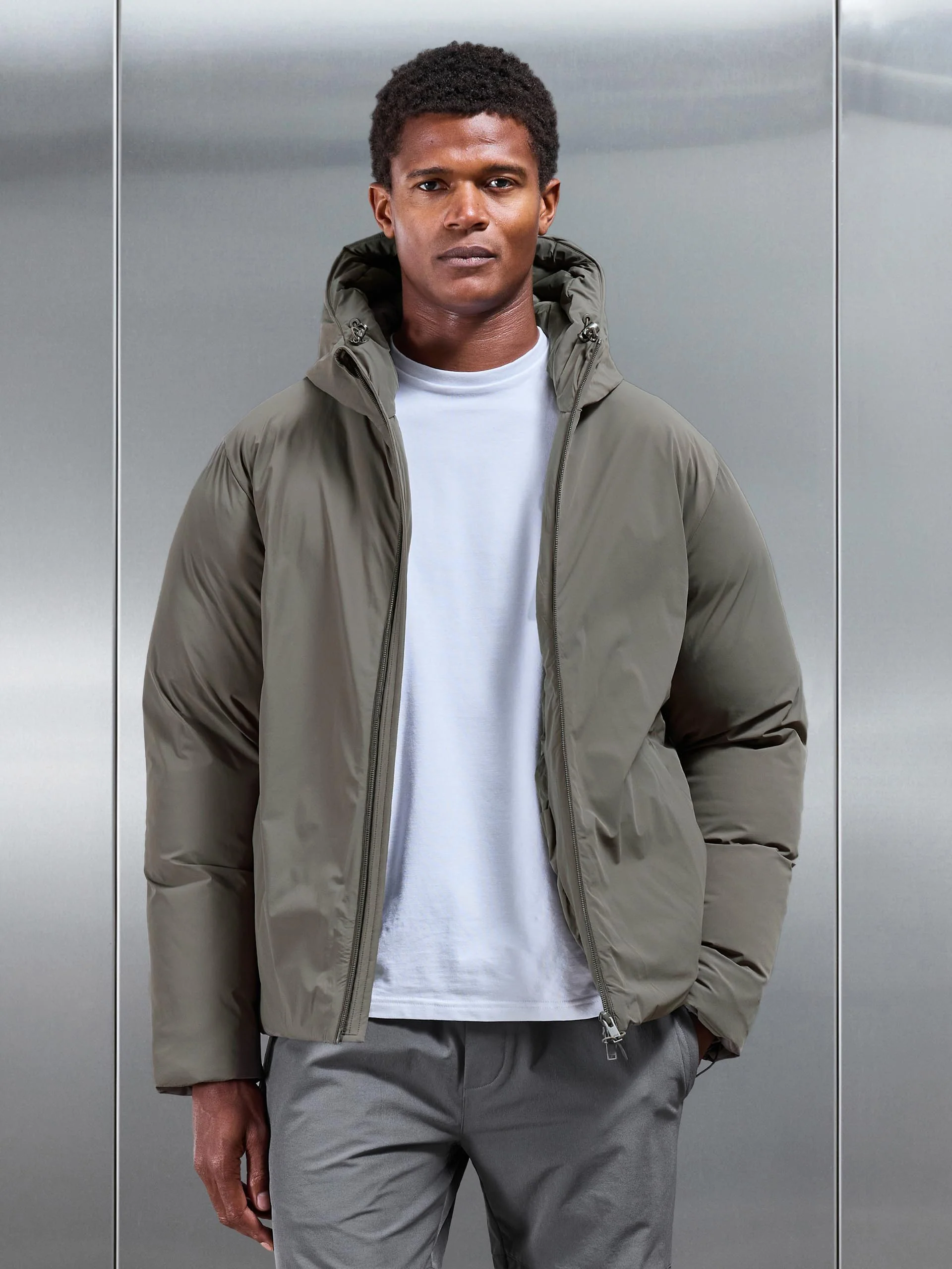 Hooded Puffer Jacket in Olive - Image 9