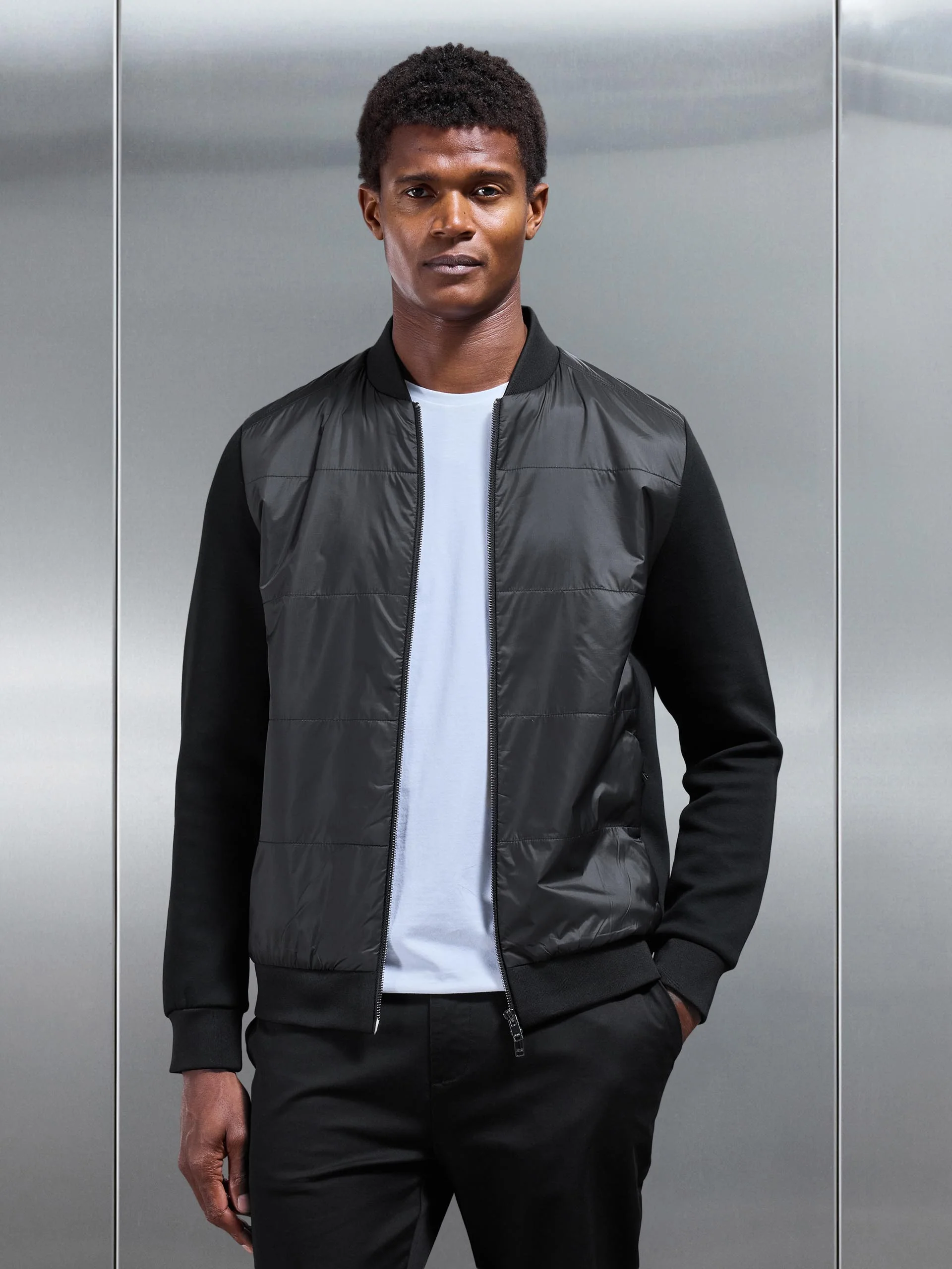 Hybrid Bomber Jacket in Black - Image 6