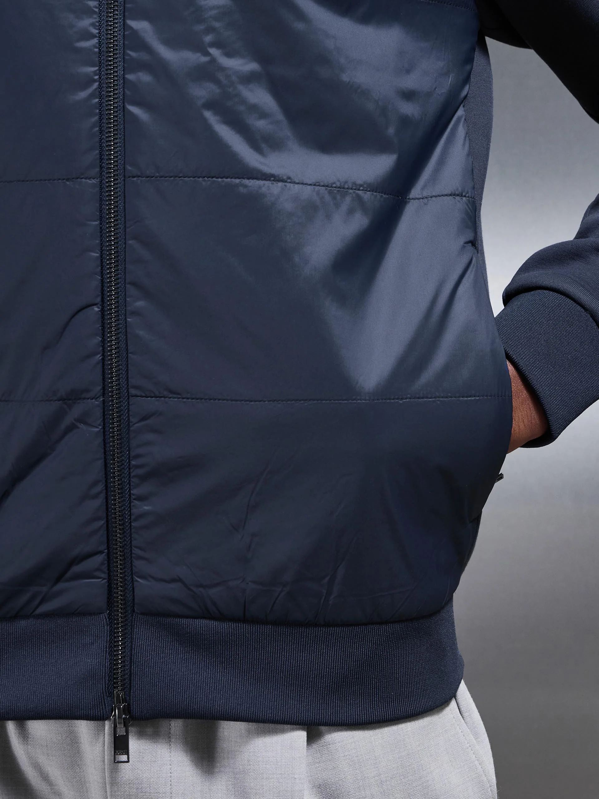 Hybrid Bomber Jacket in Navy - Image 4