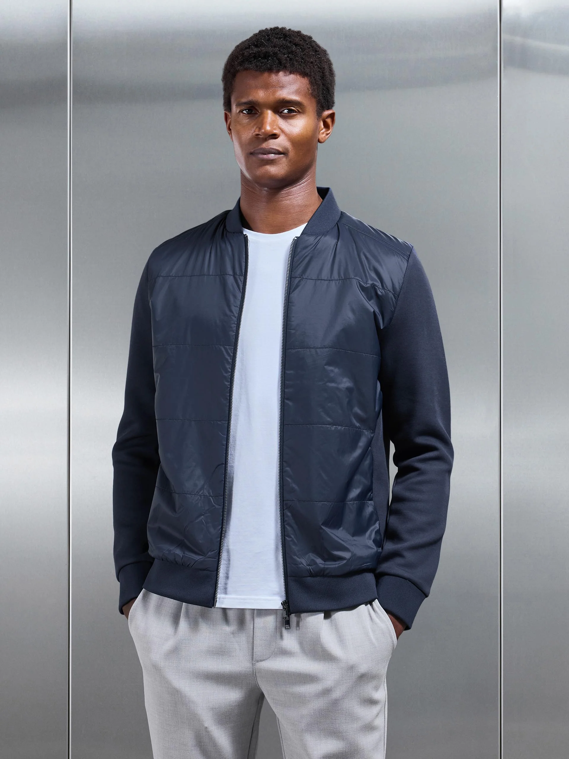 Hybrid Bomber Jacket in Navy - Image 6