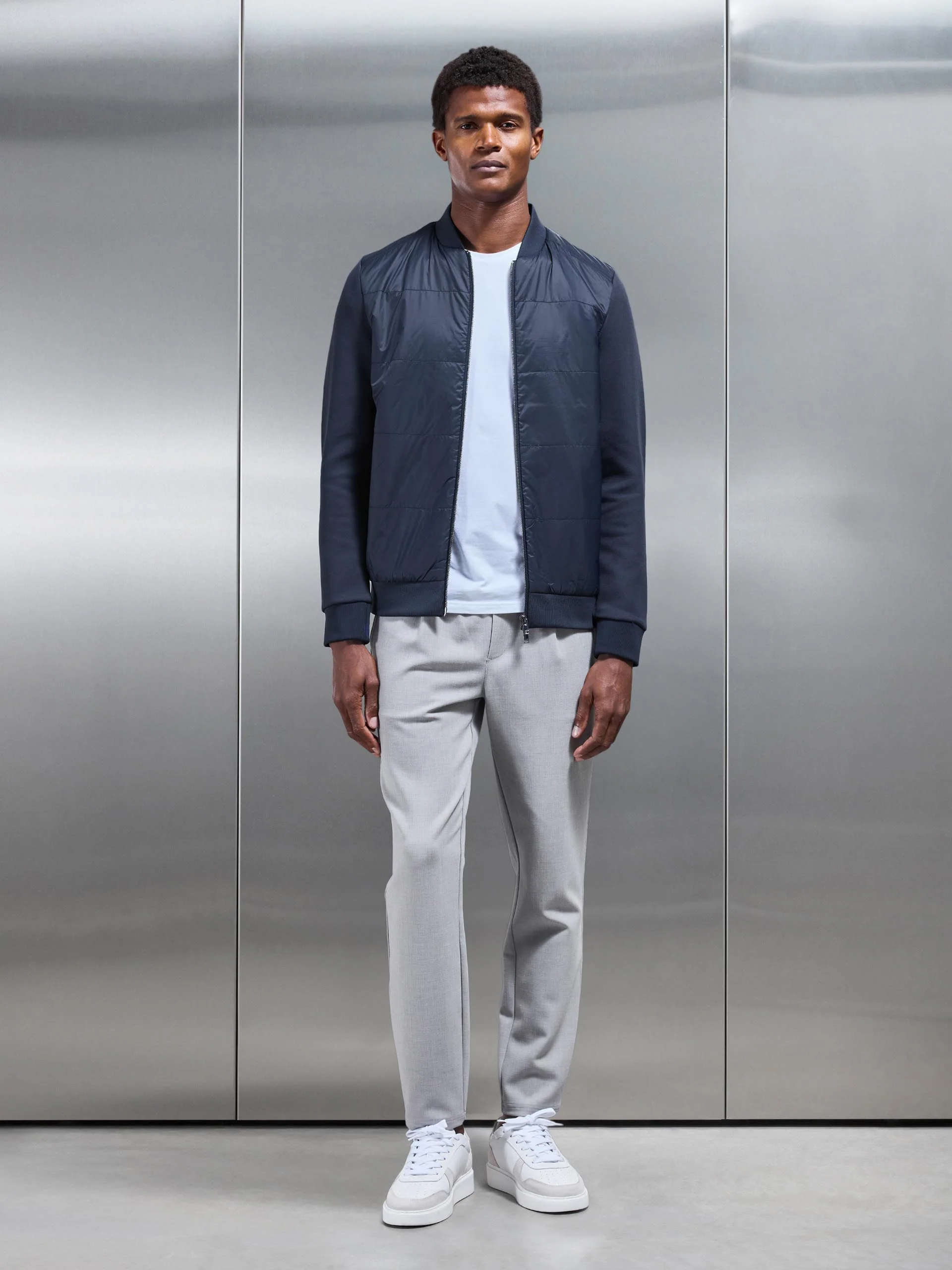 Hybrid Bomber Jacket in Navy - Image 7