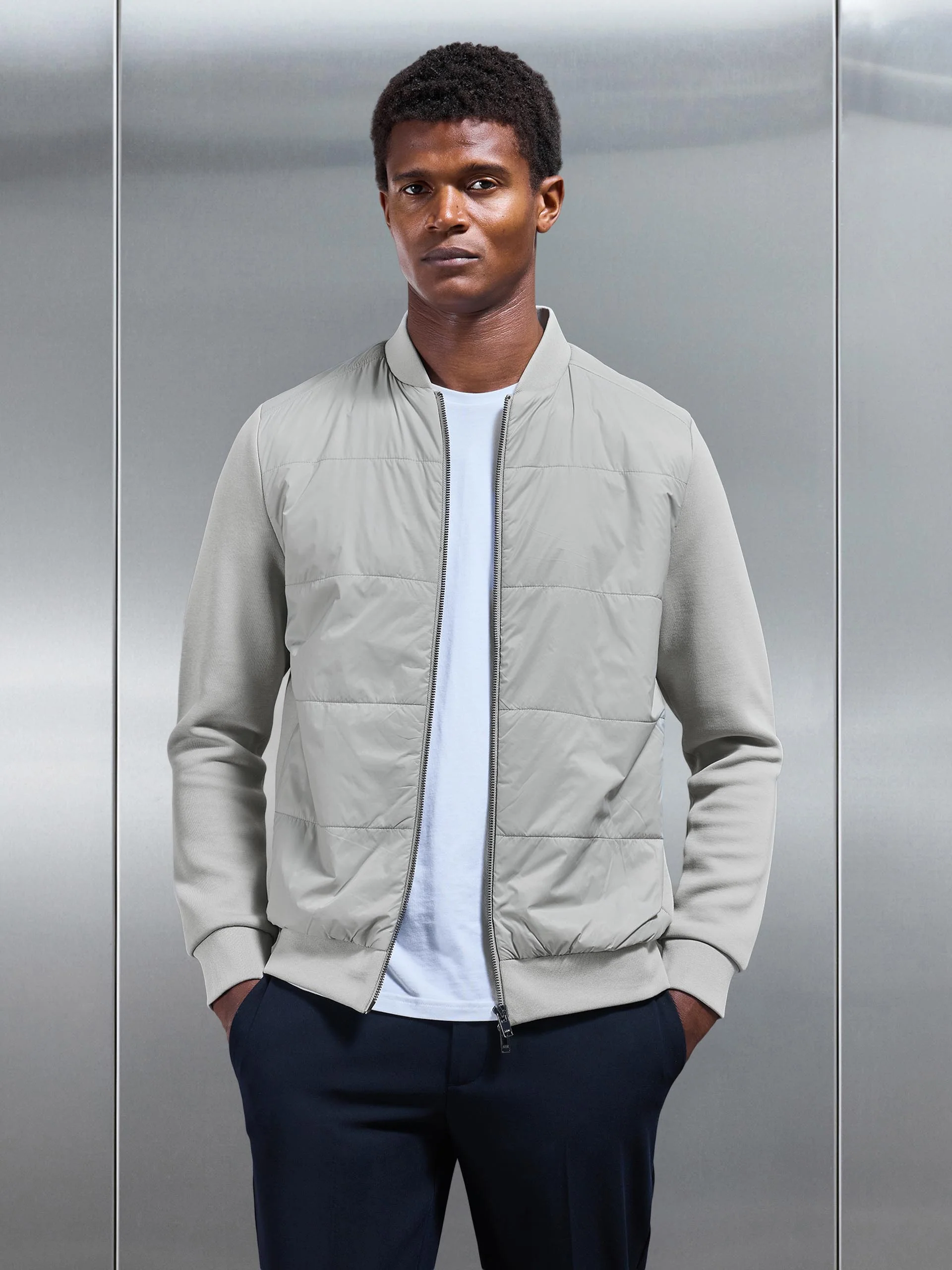 Hybrid Bomber Jacket in Stone - Image 6