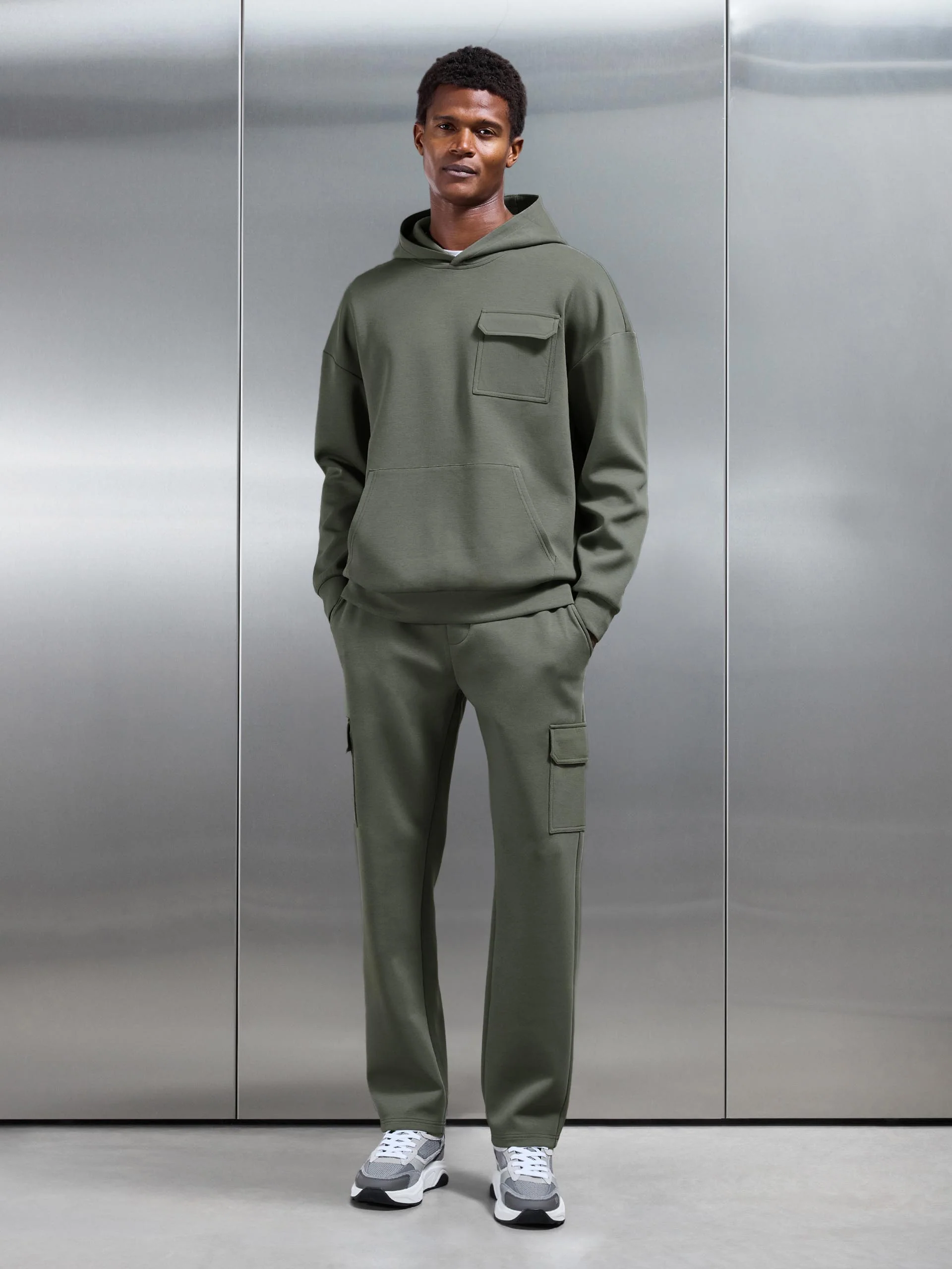 Hybrid Cargo Hoodie in Olive - Image 2