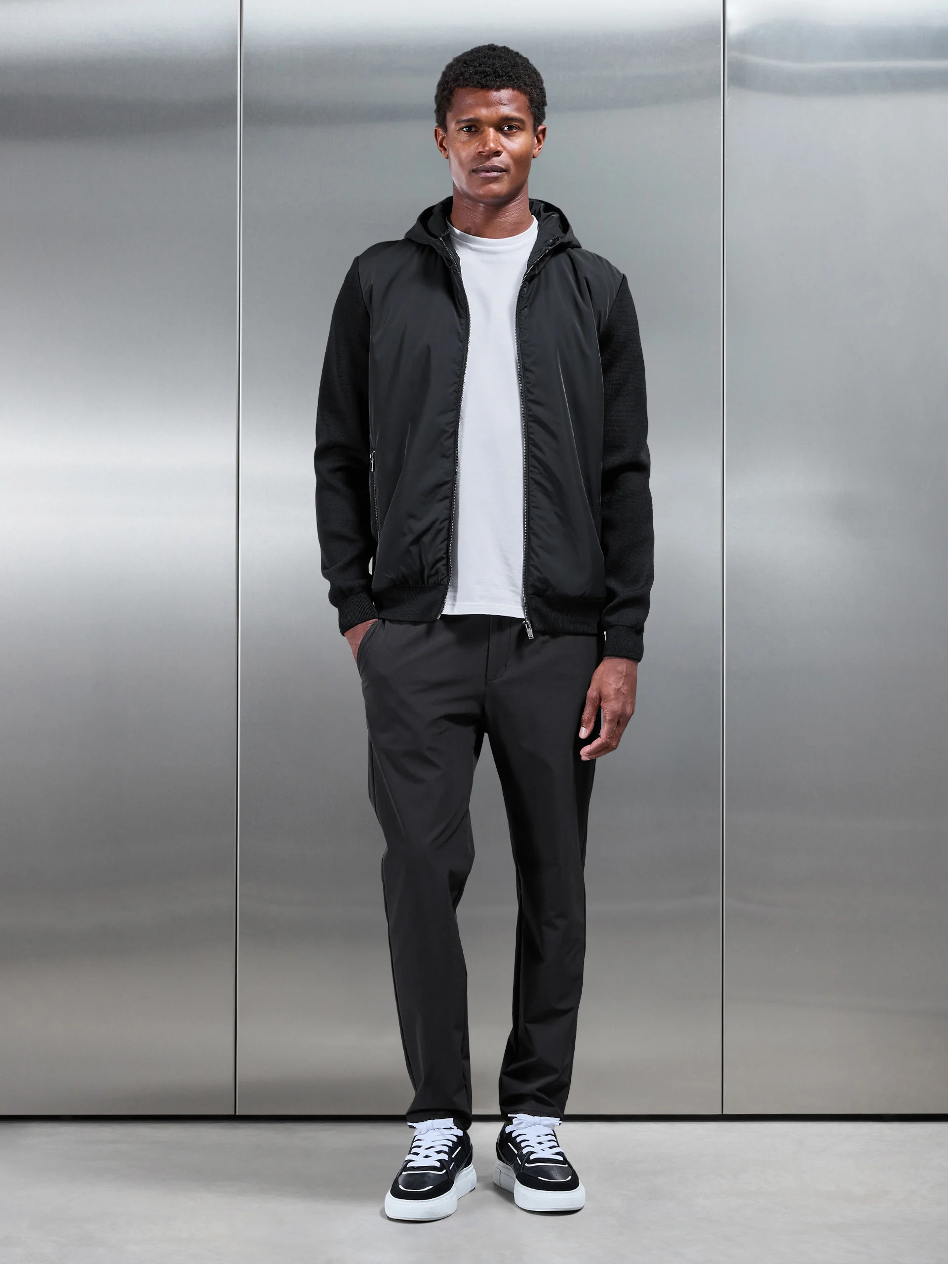 Hybrid Knitted Windbreaker in Black - Image 2