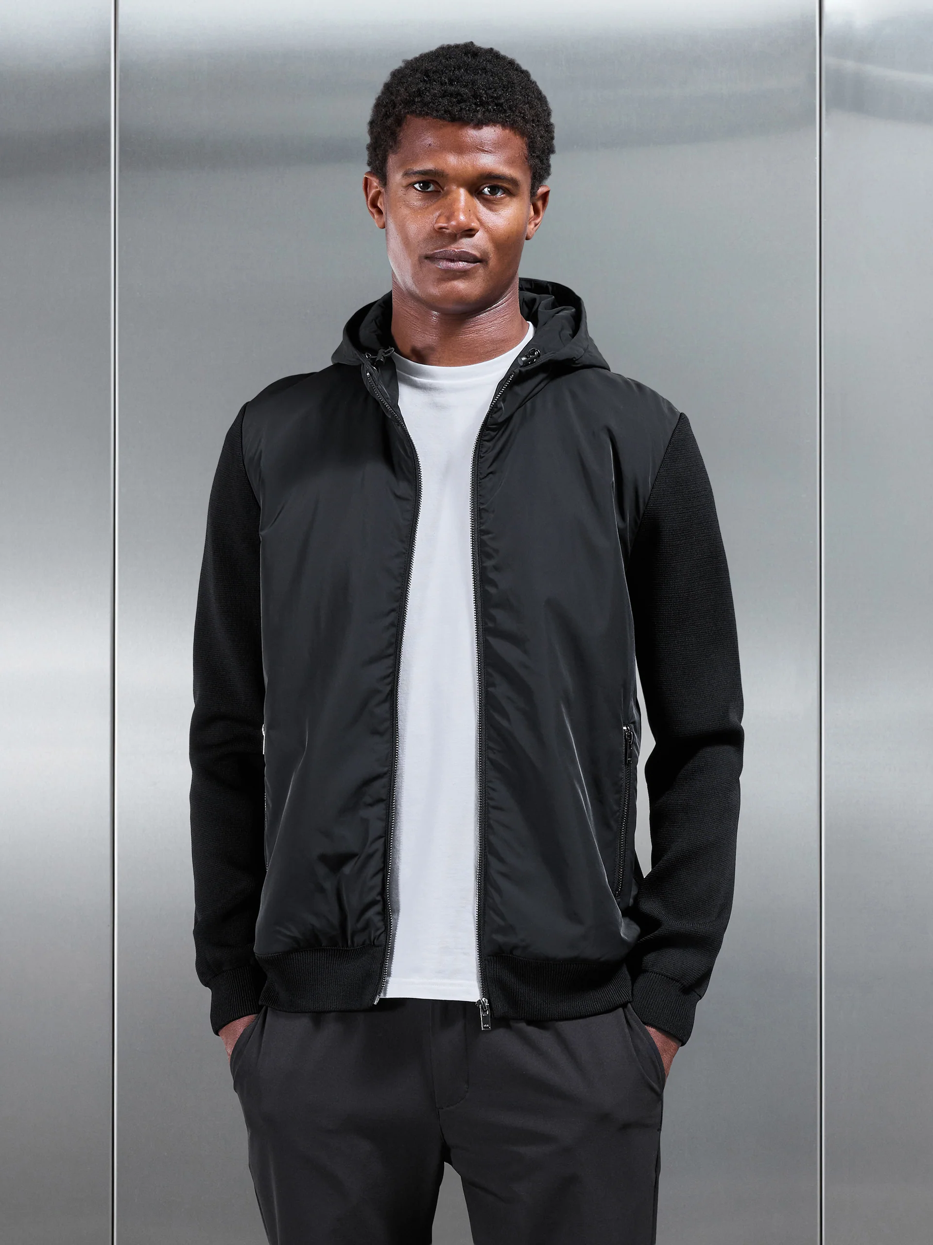 Hybrid Knitted Windbreaker in Black - Image 6