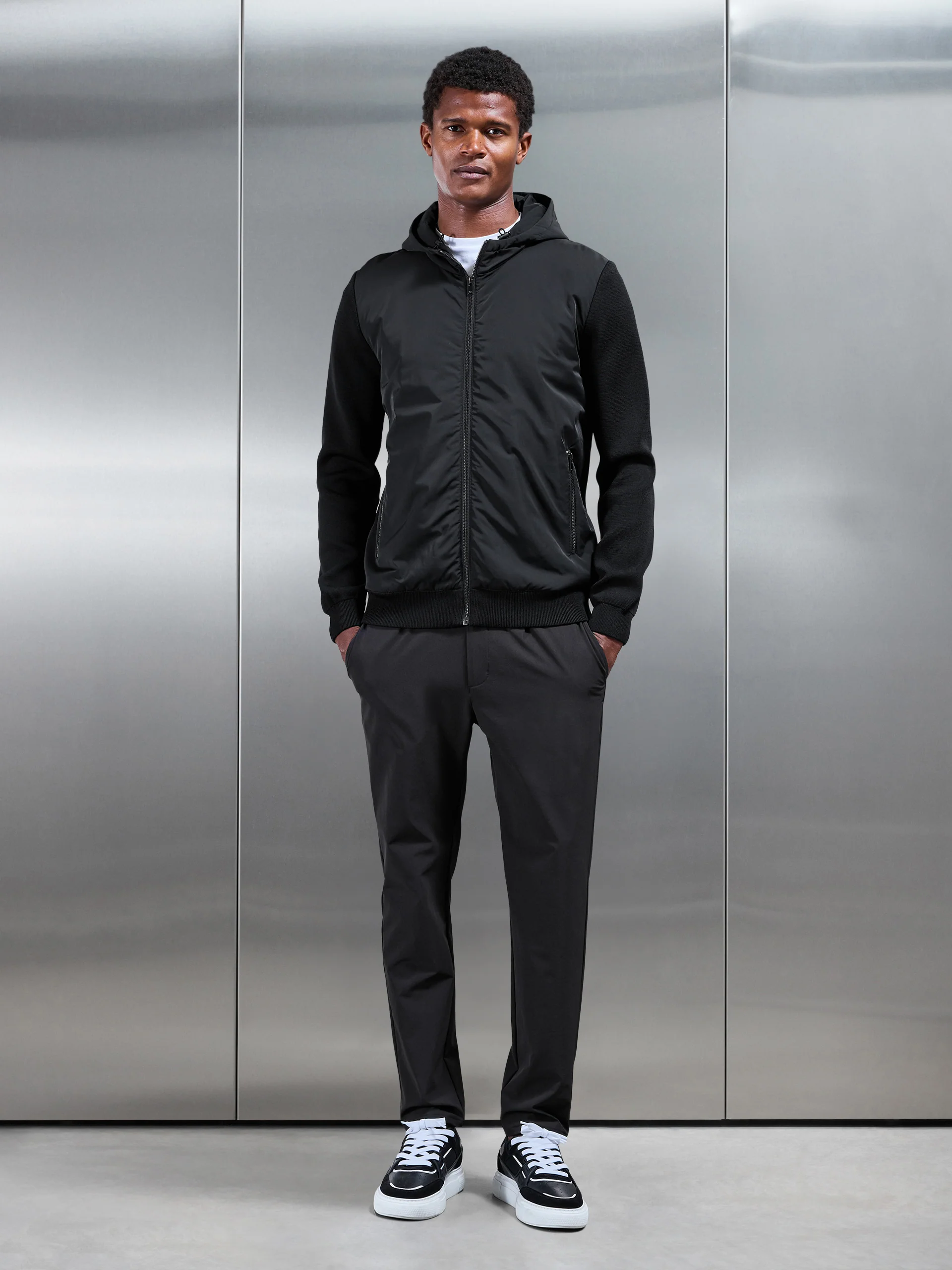 Hybrid Knitted Windbreaker in Black - Image 7