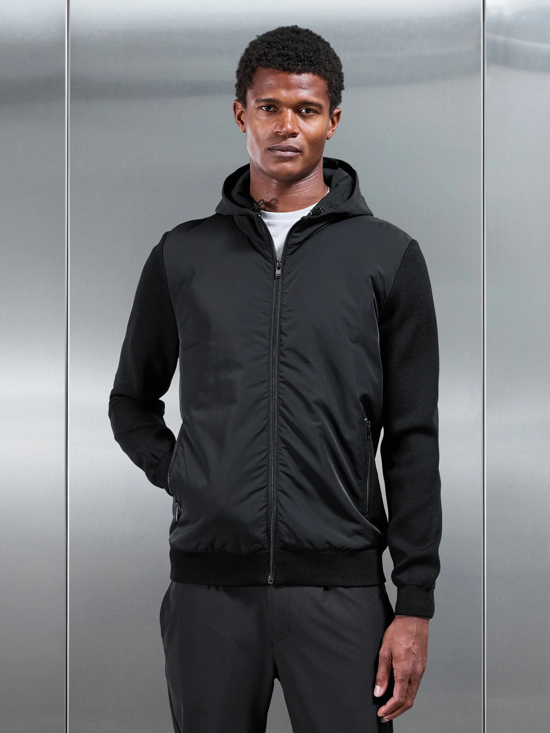 Hybrid Knitted Windbreaker in Black - Image 8