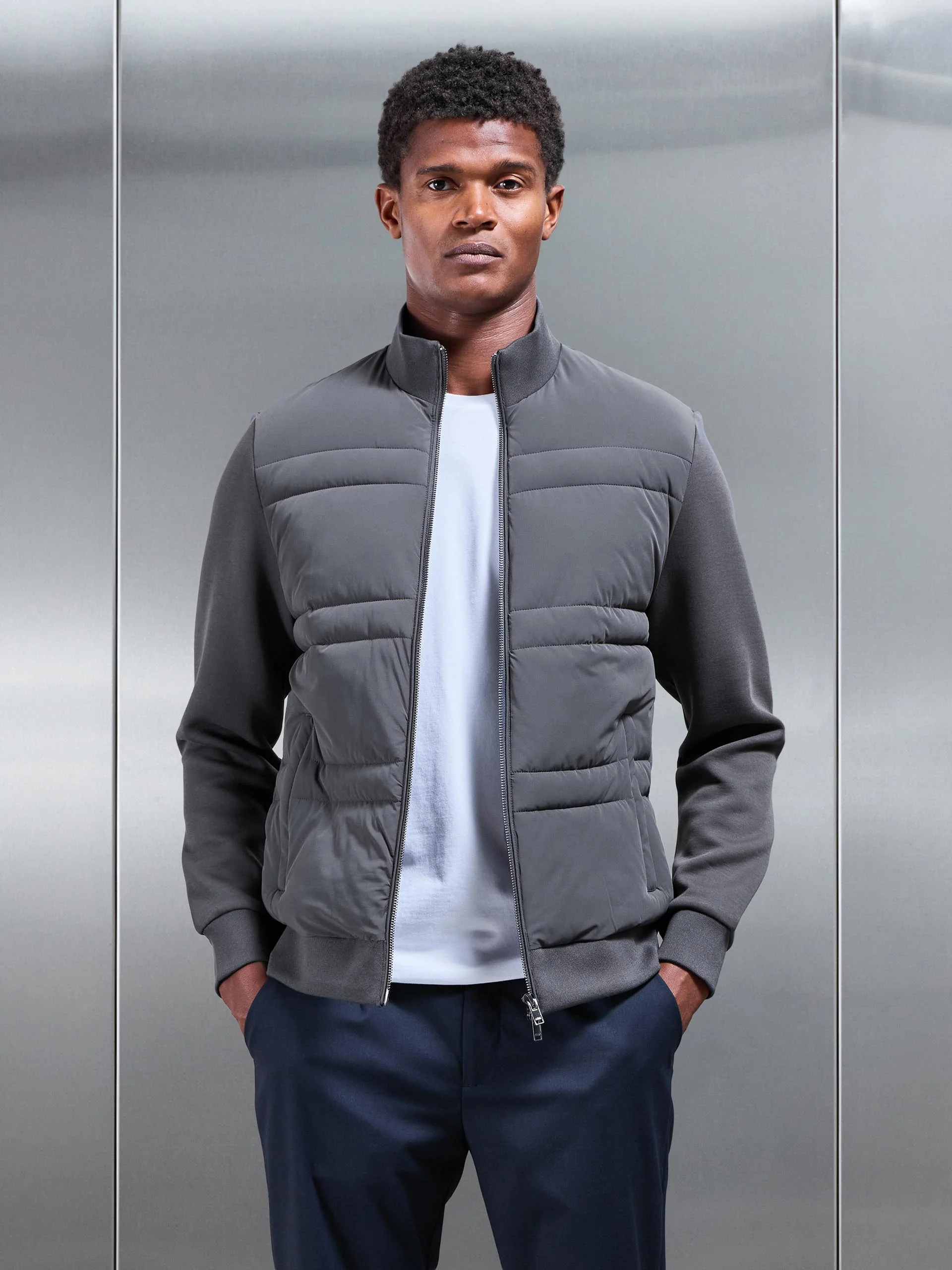 Hybrid Panel Puffer Jacket in Grey - Image 7