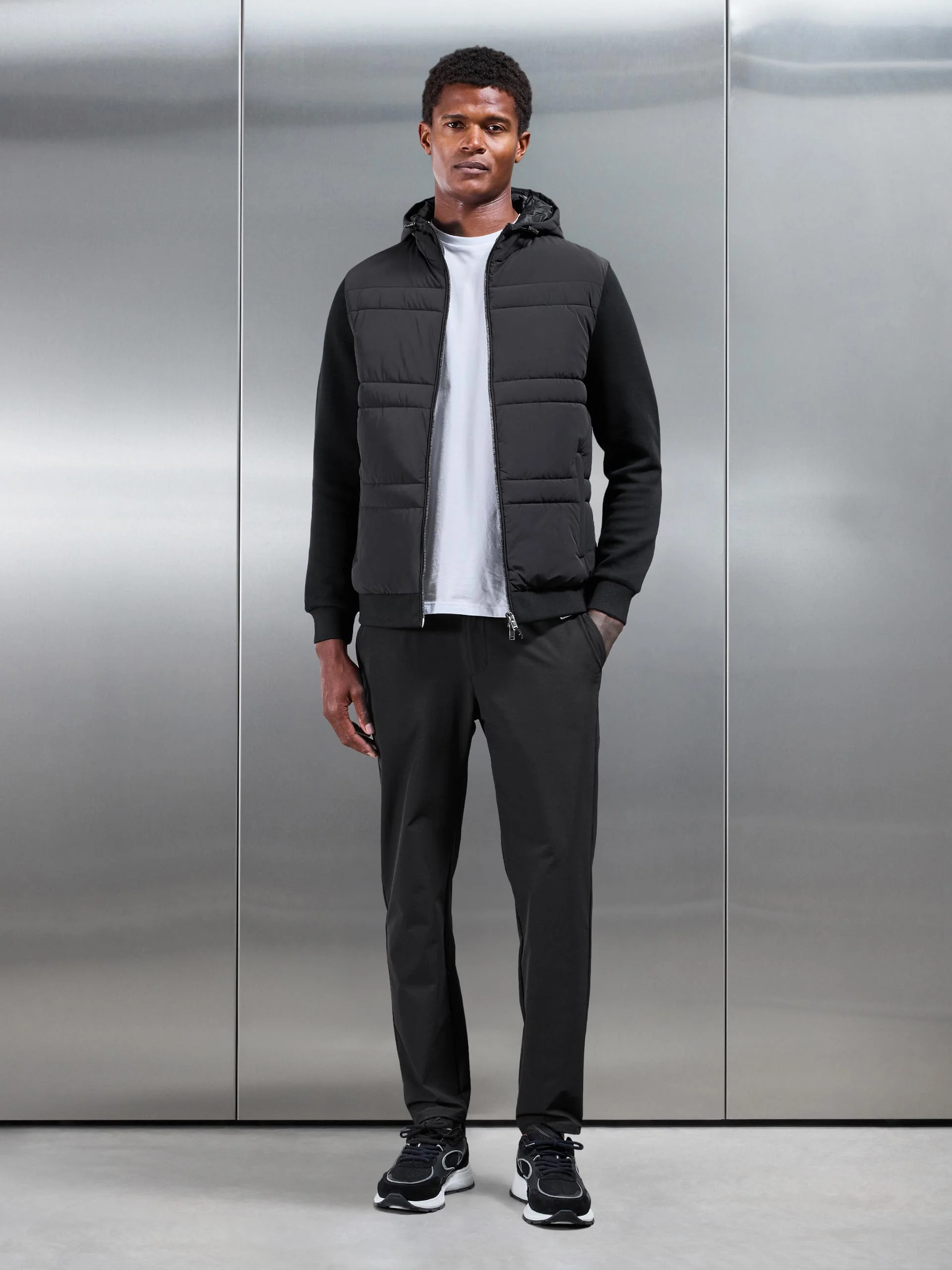 Hybrid Panel Puffer Windbreaker in Black - Image 2