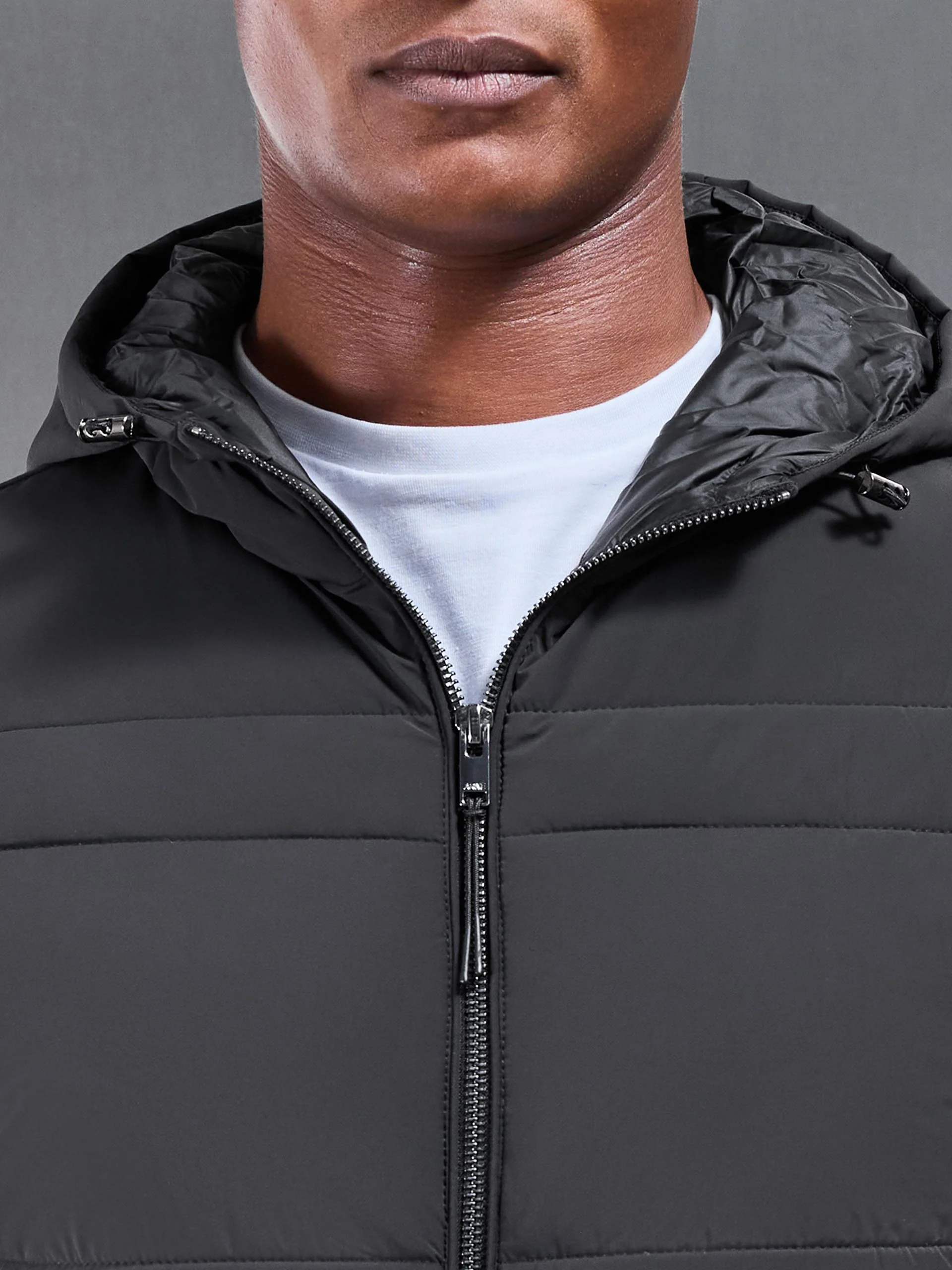 Hybrid Panel Puffer Windbreaker in Black - Image 4