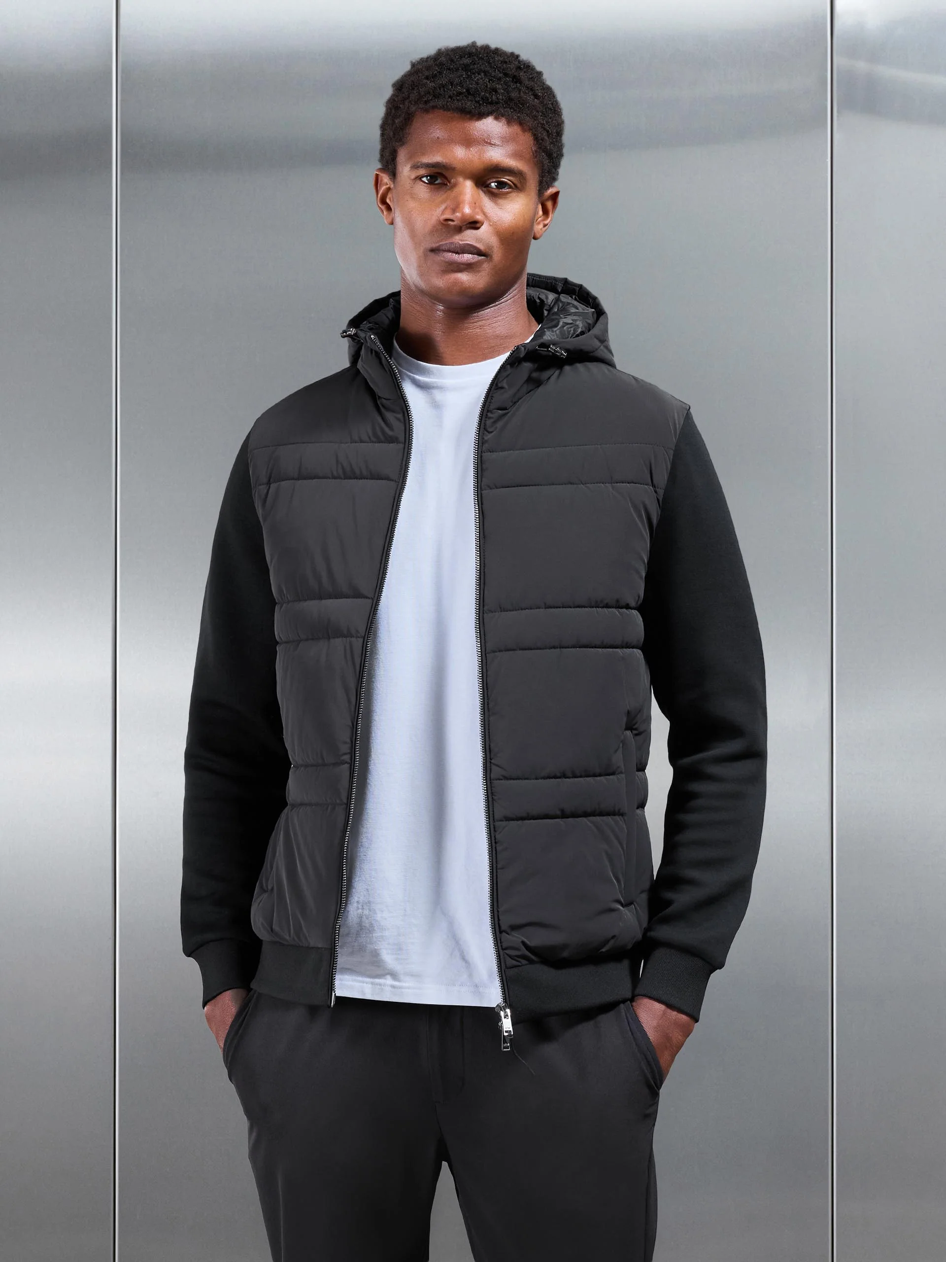 Hybrid Panel Puffer Windbreaker in Black - Image 6