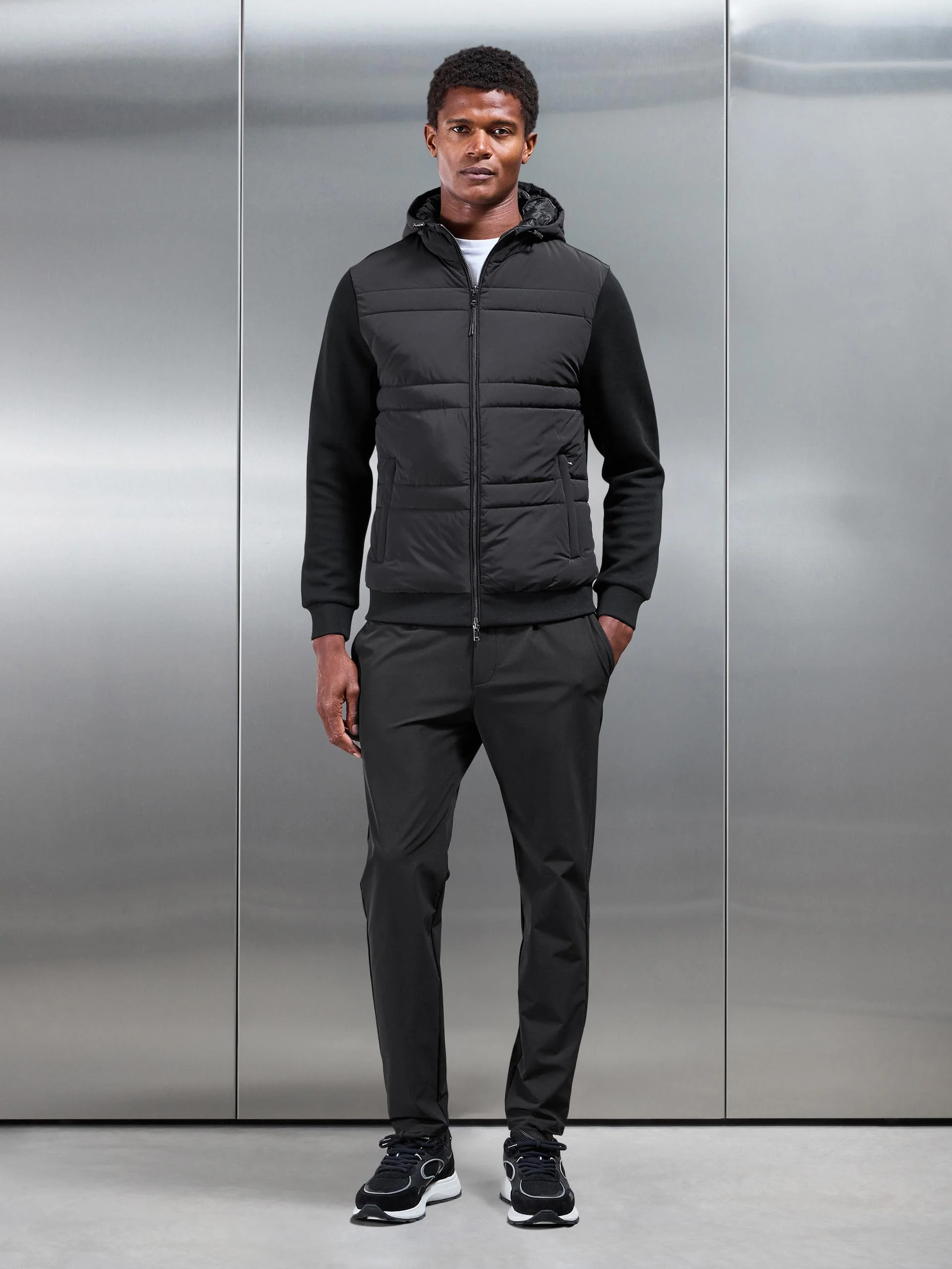 Hybrid Panel Puffer Windbreaker in Black - Image 7