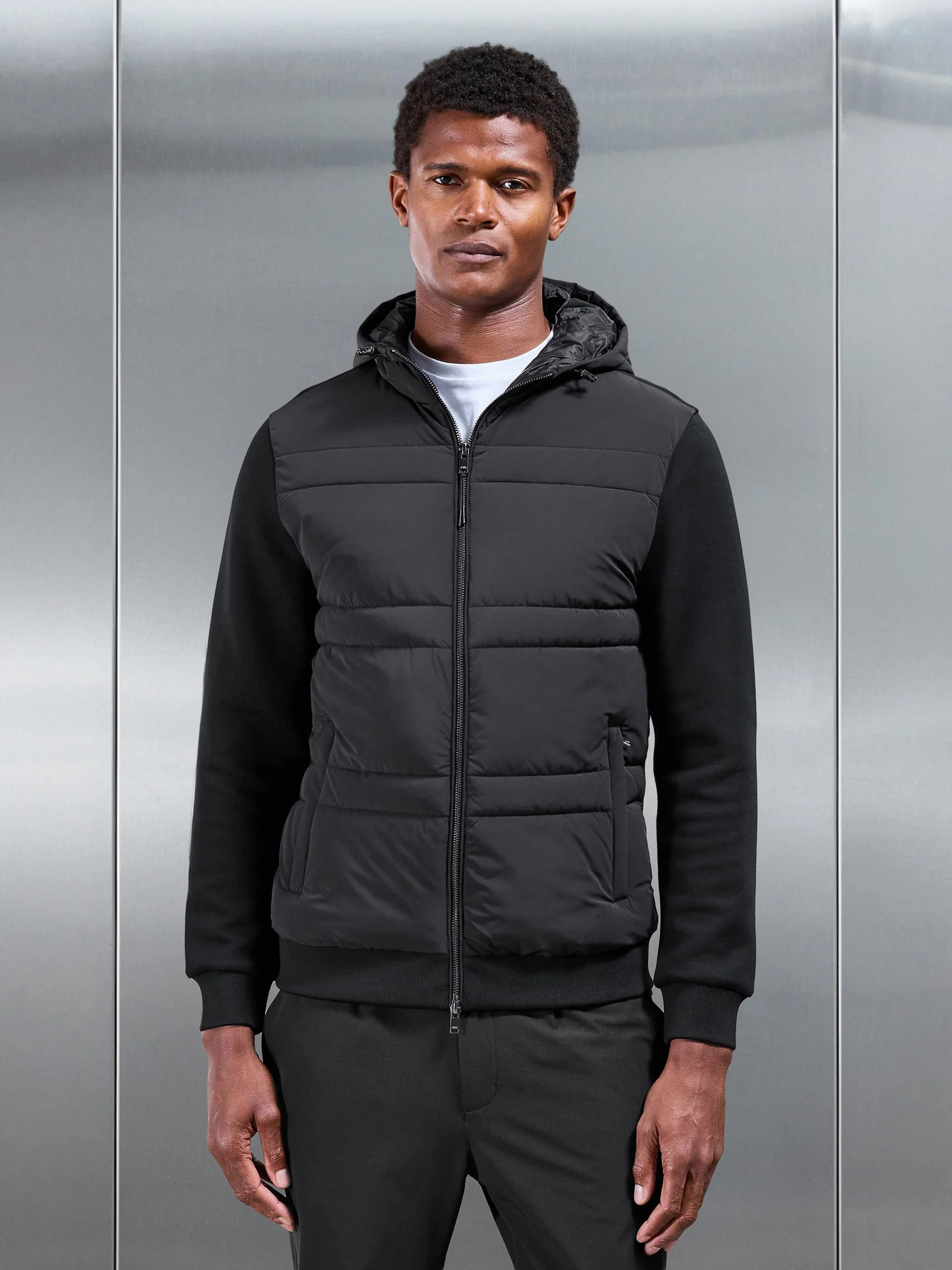 Hybrid Panel Puffer Windbreaker in Black - Image 8