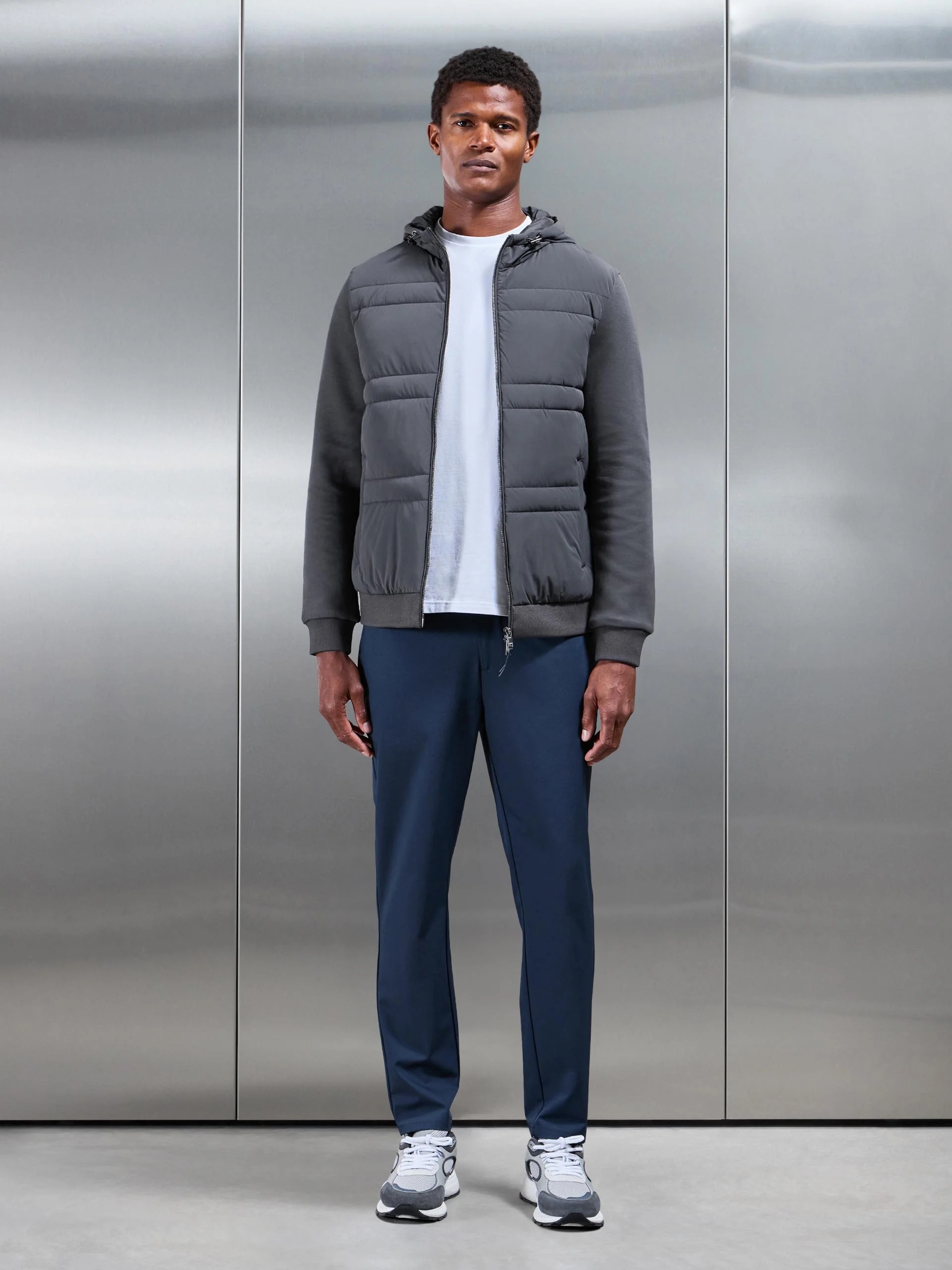 Hybrid Panel Puffer Windbreaker in Grey - Image 3