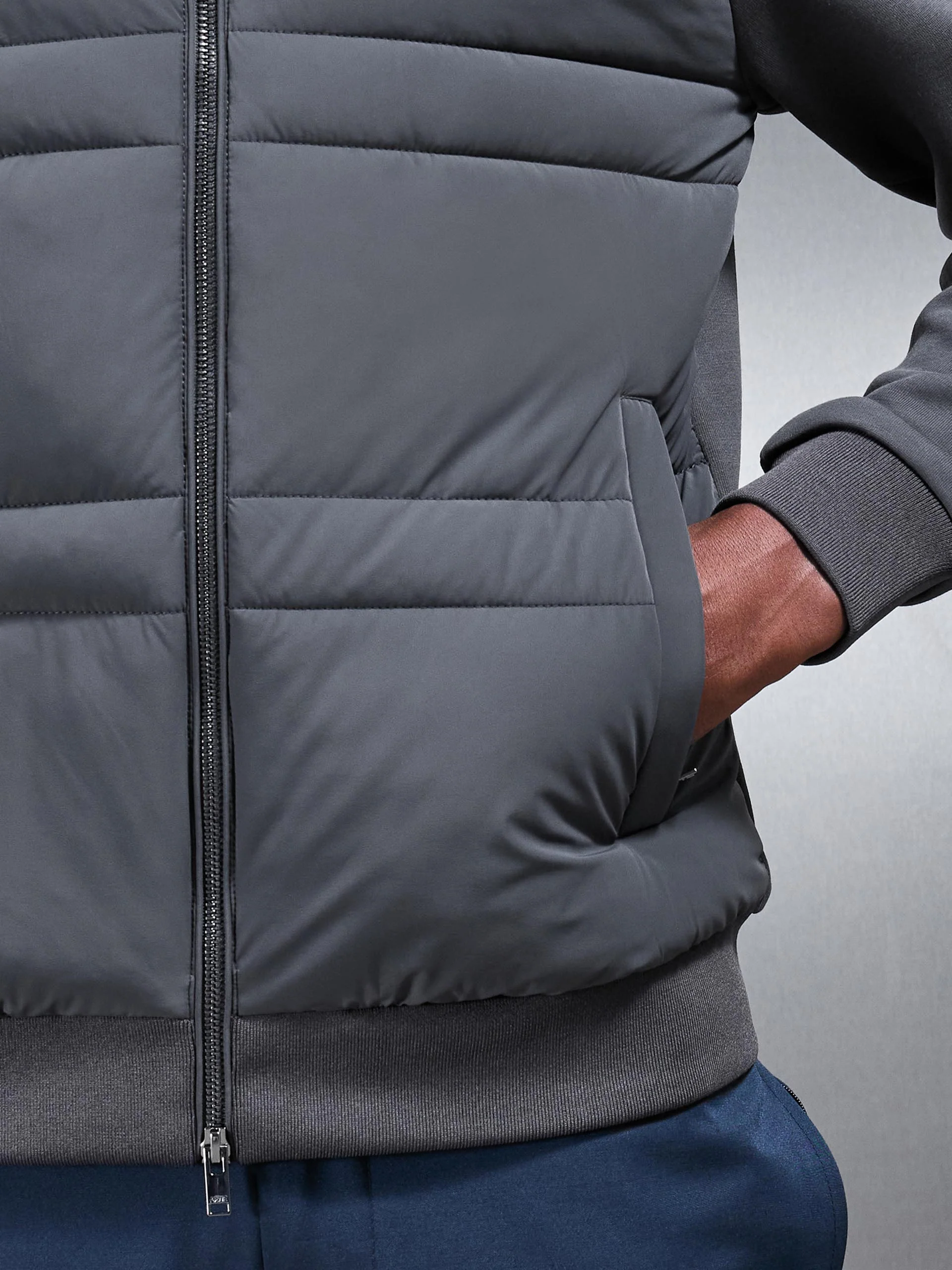 Hybrid Panel Puffer Windbreaker in Grey - Image 6