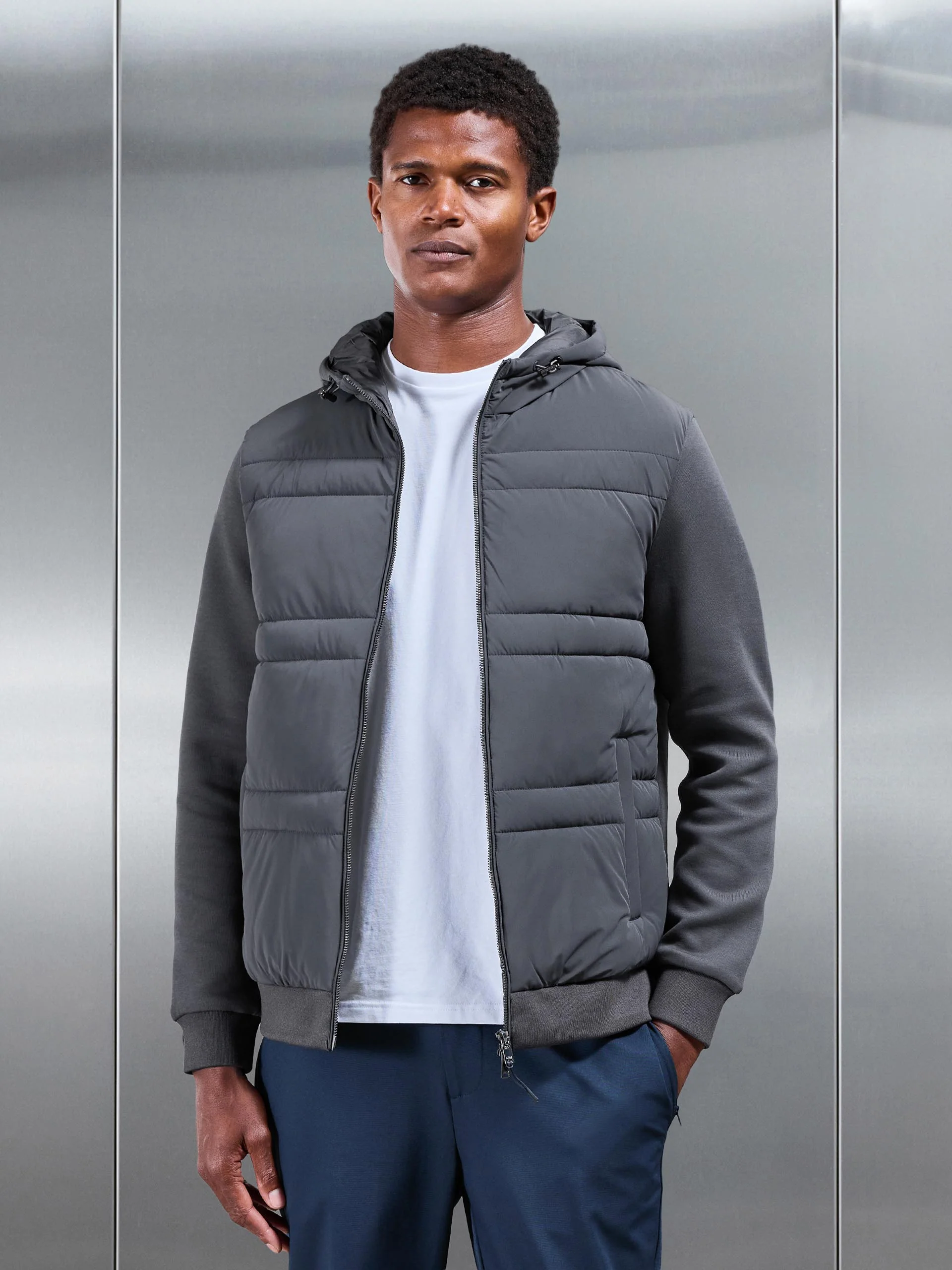 Hybrid Panel Puffer Windbreaker in Grey - Image 7