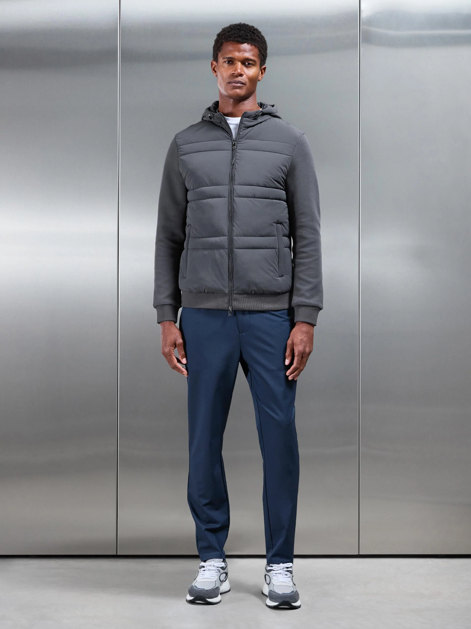 Hybrid Panel Puffer Windbreaker in Grey - Image 8
