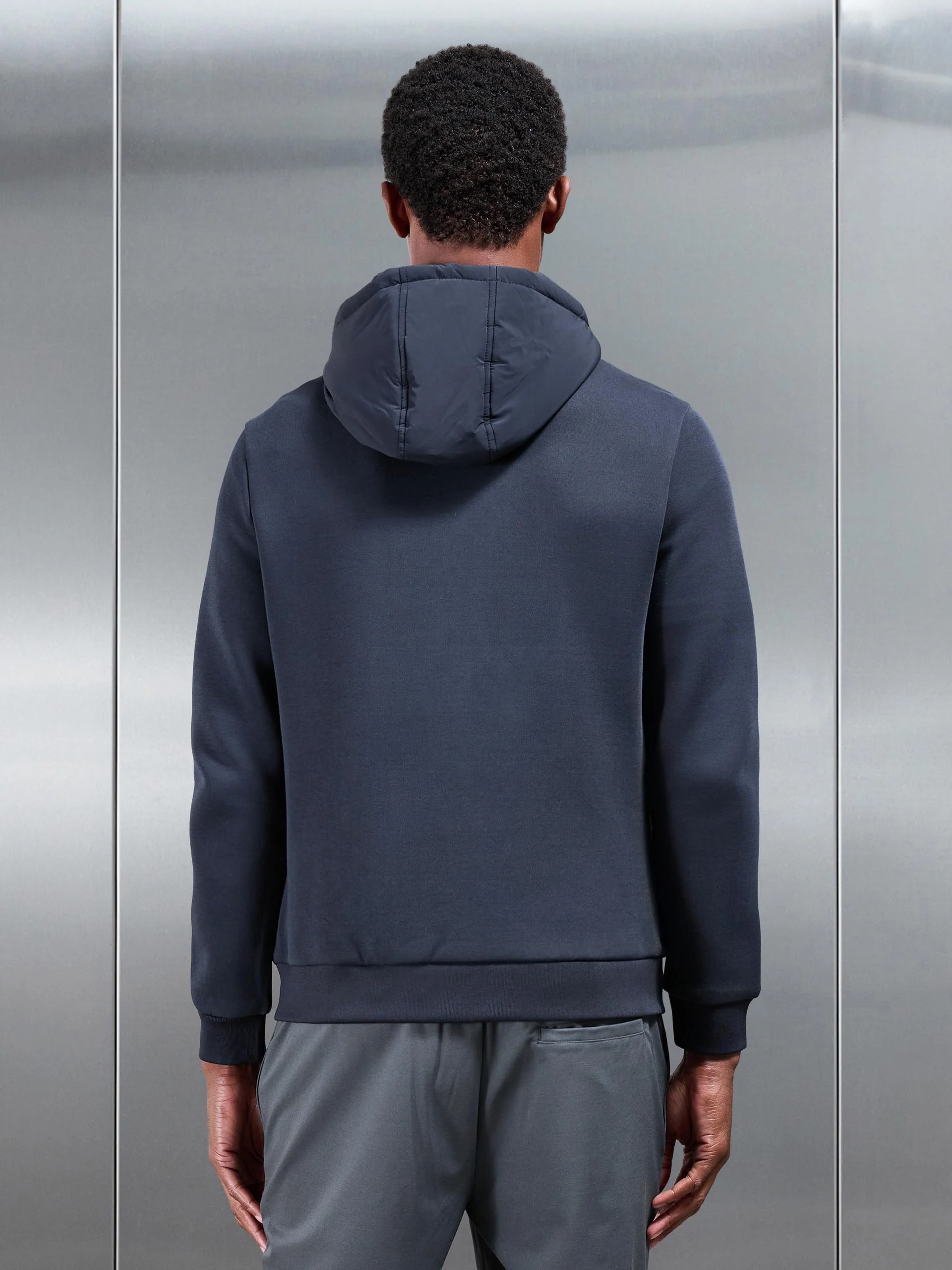 Hybrid Panel Puffer Windbreaker in Navy - Image 3