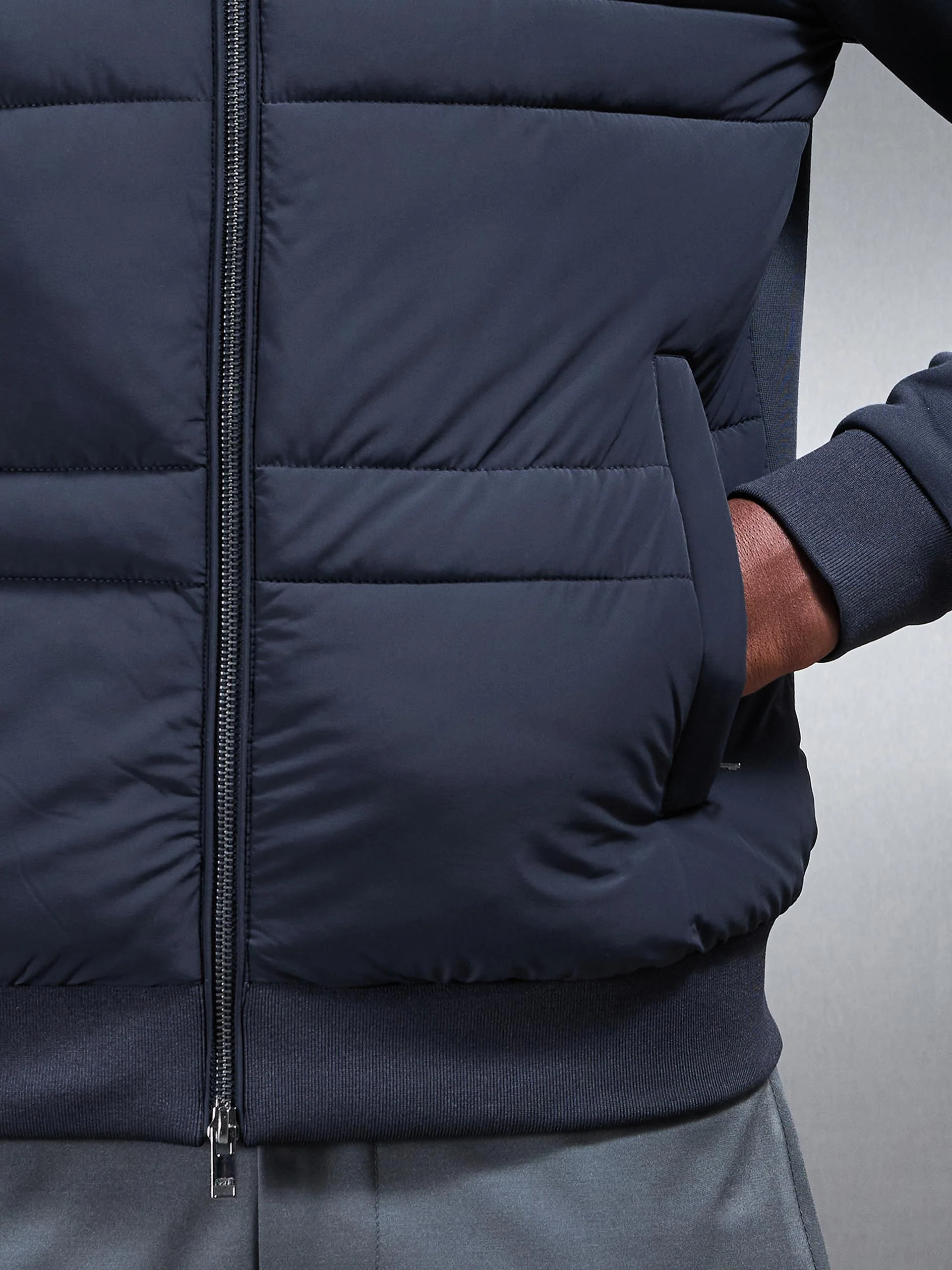Hybrid Panel Puffer Windbreaker in Navy - Image 5