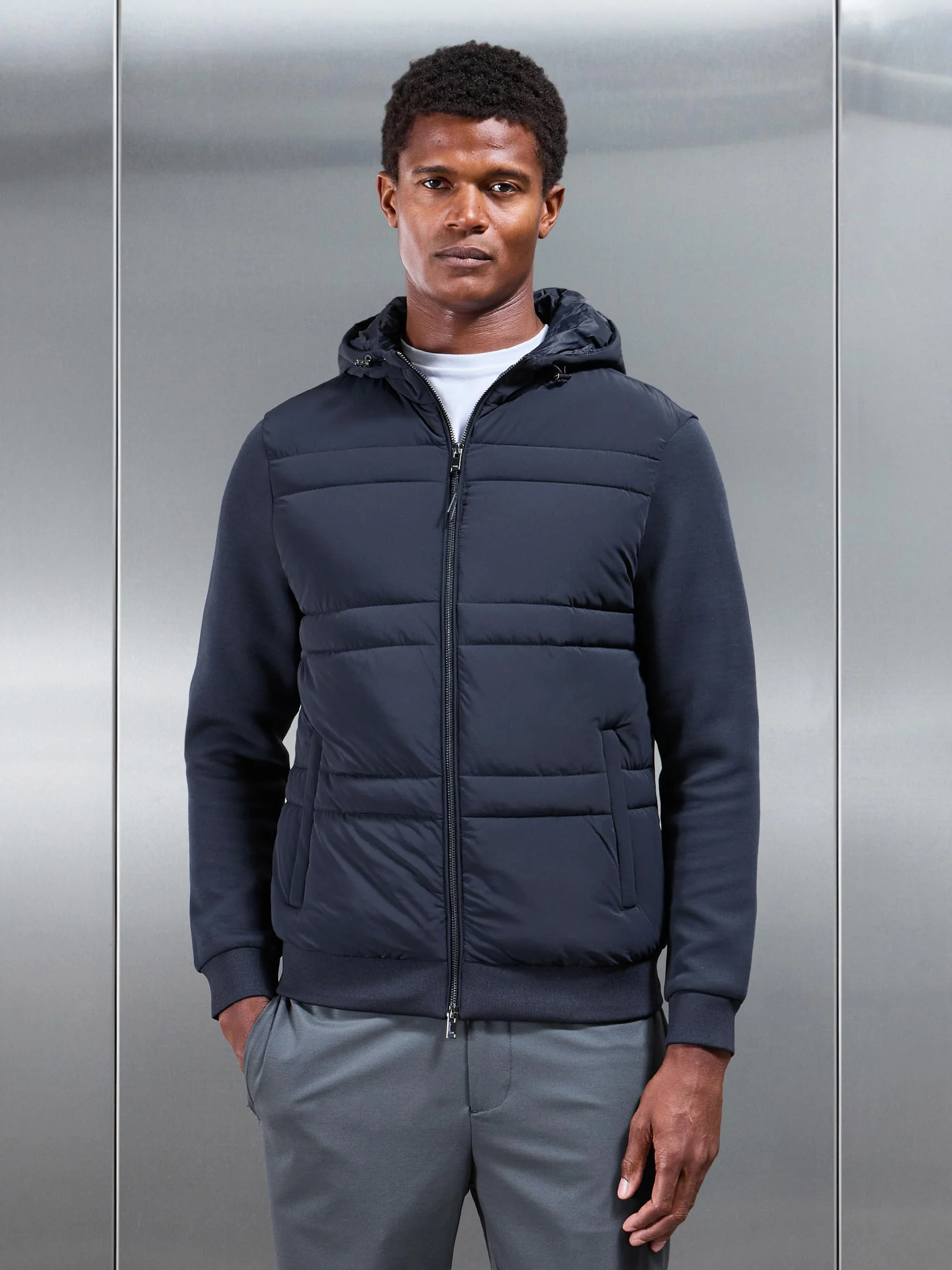 Hybrid Panel Puffer Windbreaker in Navy - Image 6