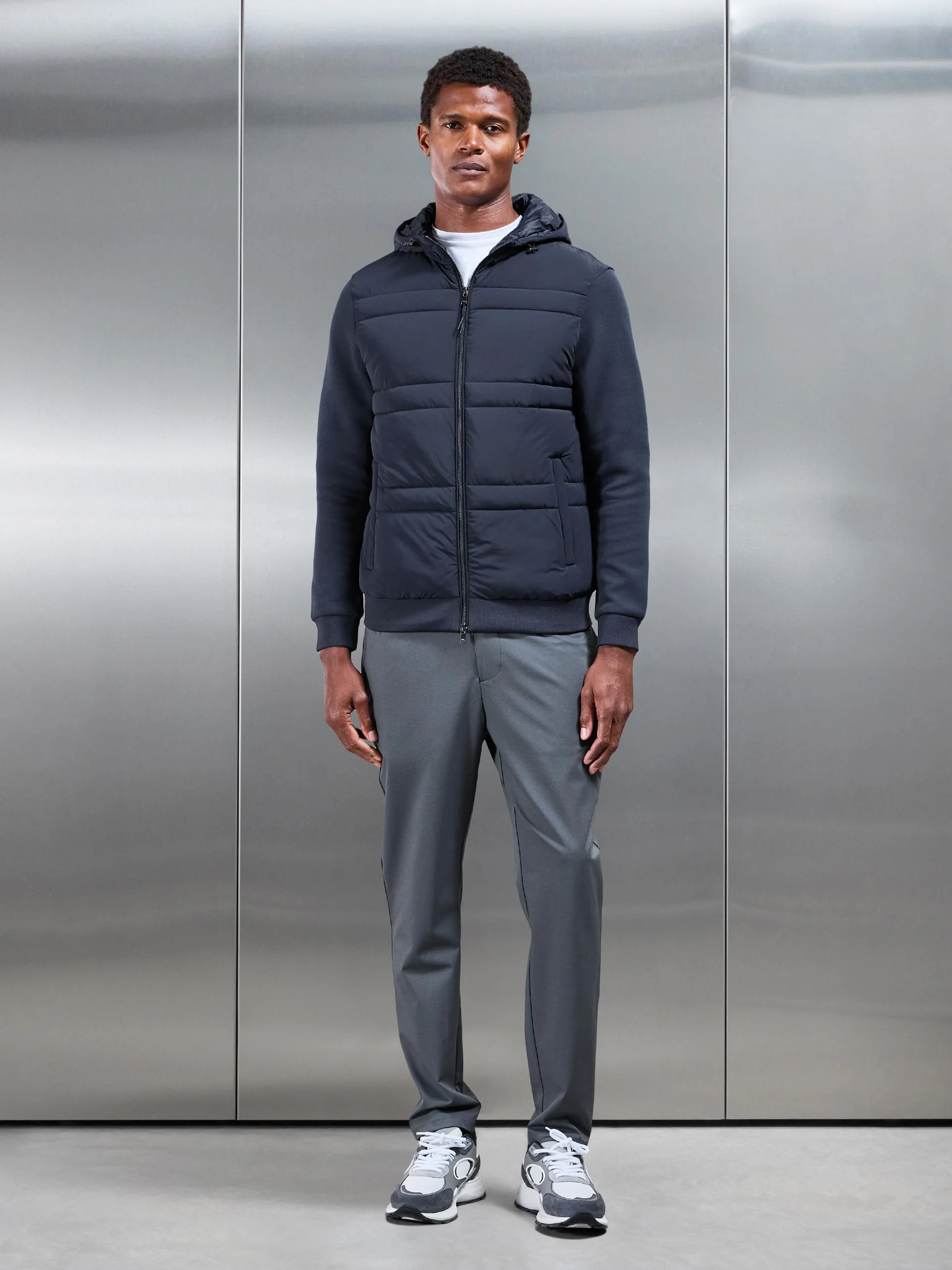 Hybrid Panel Puffer Windbreaker in Navy - Image 7