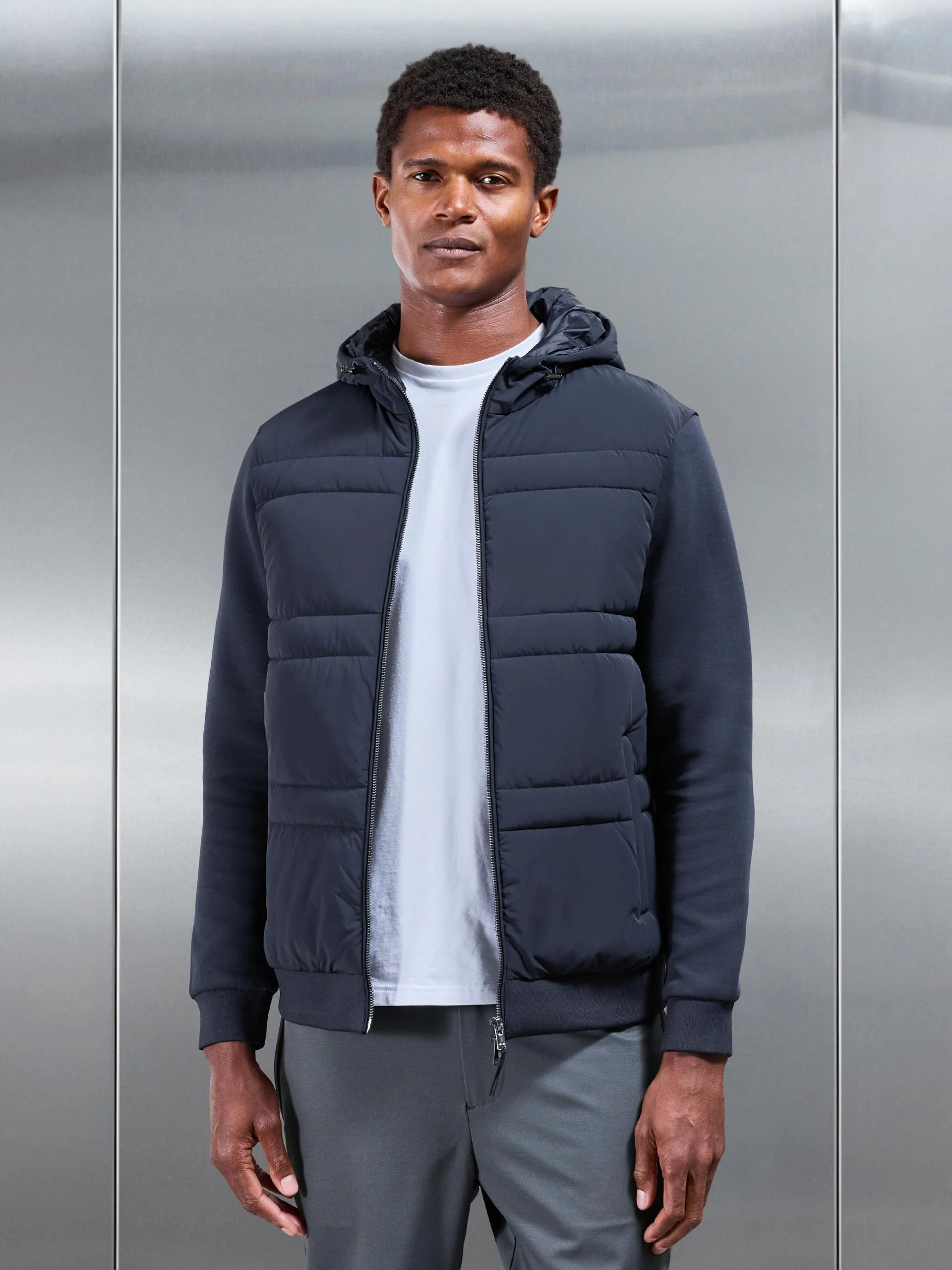 Hybrid Panel Puffer Windbreaker in Navy - Image 8