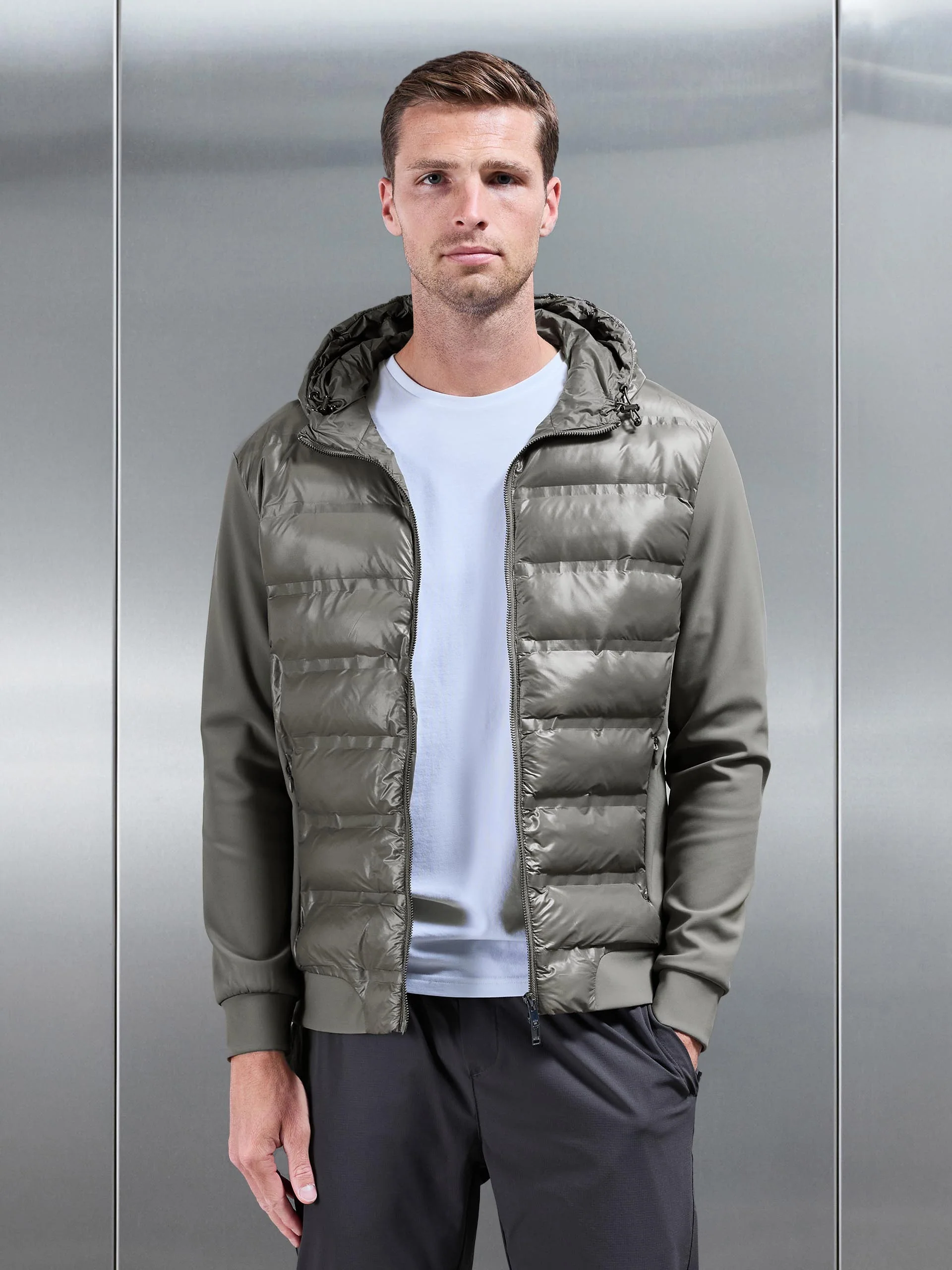 Hybrid Puffer Jacket in Olive - Image 6